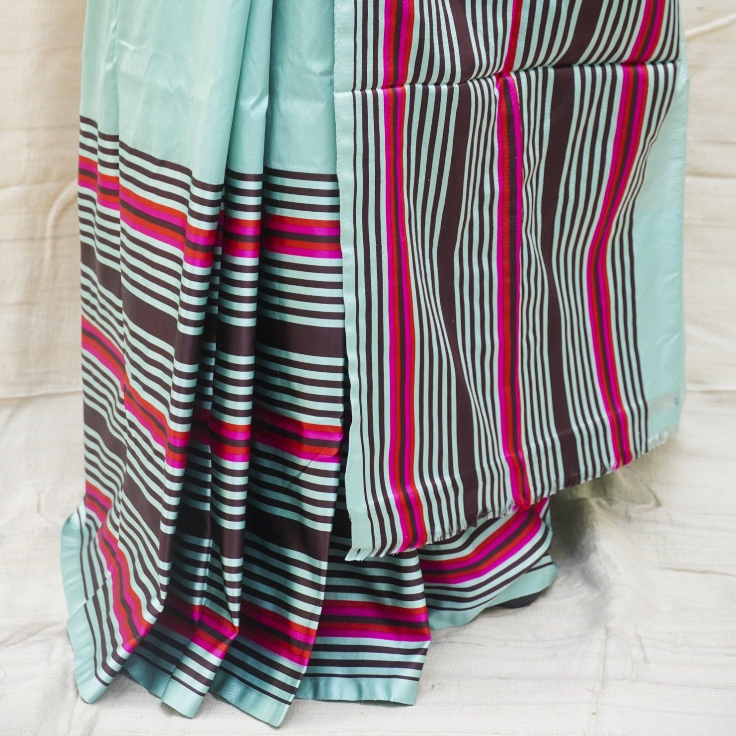 Powder Blue Handwoven Pure Mashru Silk Stripes Border Saree - Khinkhwab