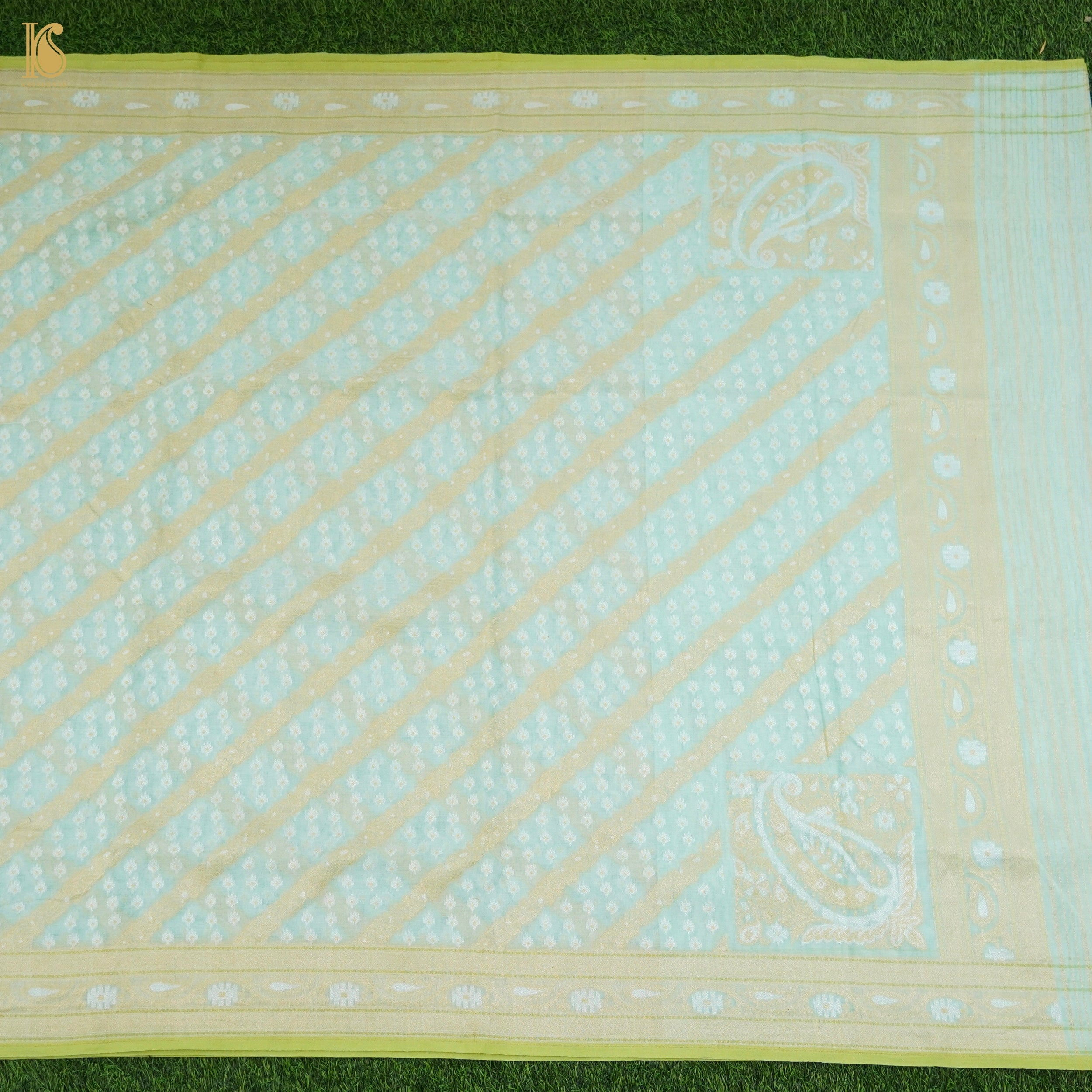 Cruise Blue Pure Cotton Handloom Banarasi Jamdani Ektara Saree - Khinkhwab