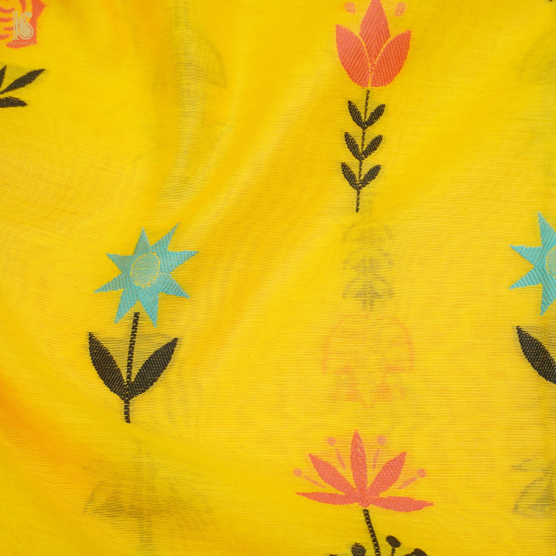 Yellow Pure Cotton Silk Banarasi Suit Set - Khinkhwab