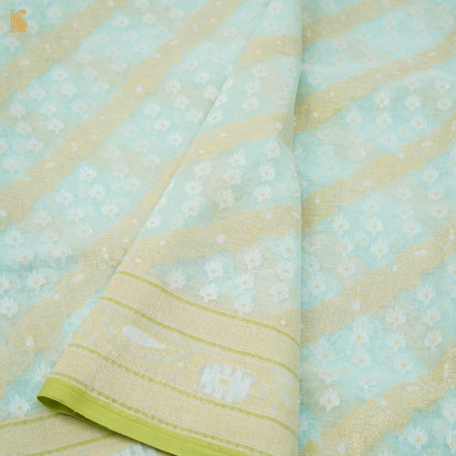 Cruise Blue Pure Cotton Handloom Banarasi Jamdani Ektara Saree - Khinkhwab