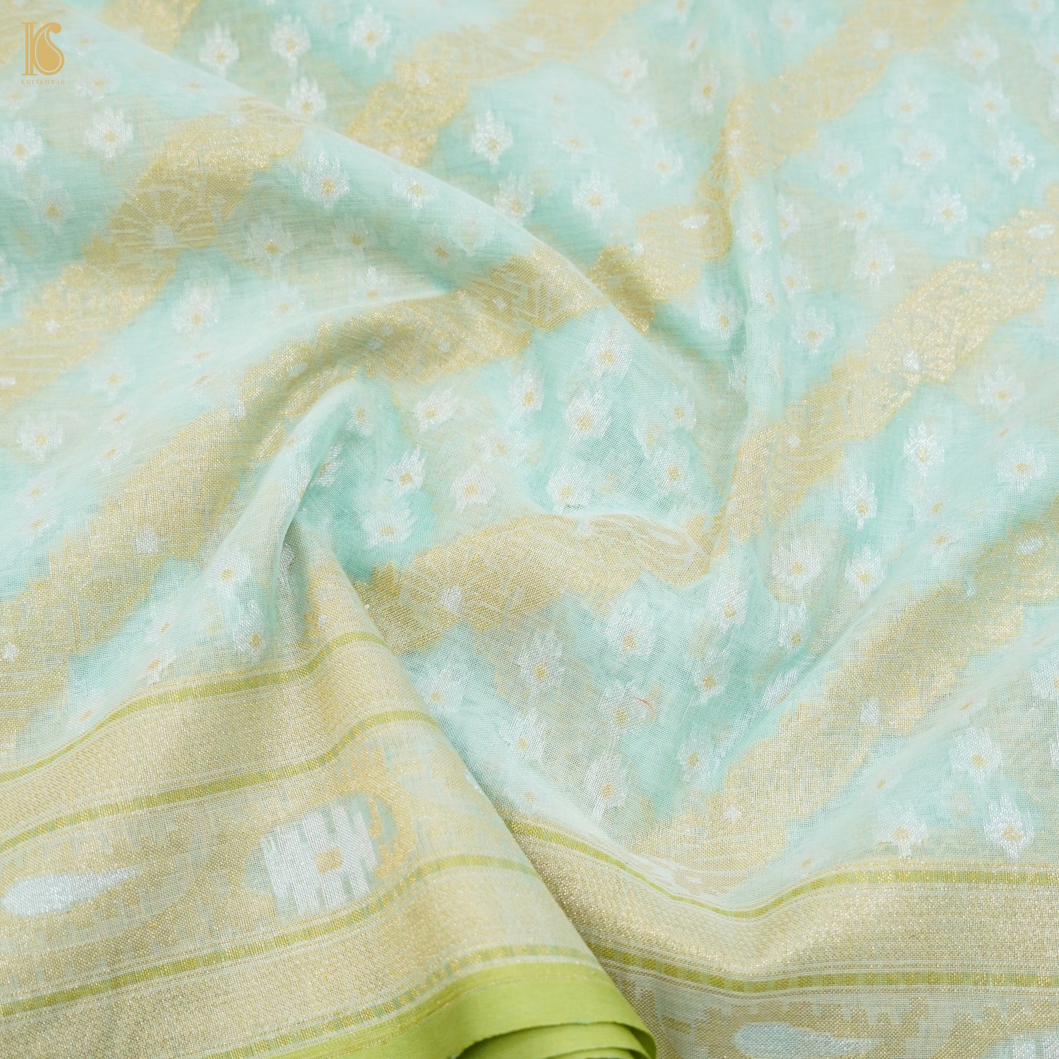 Cruise Blue Pure Cotton Handloom Banarasi Jamdani Ektara Saree - Khinkhwab