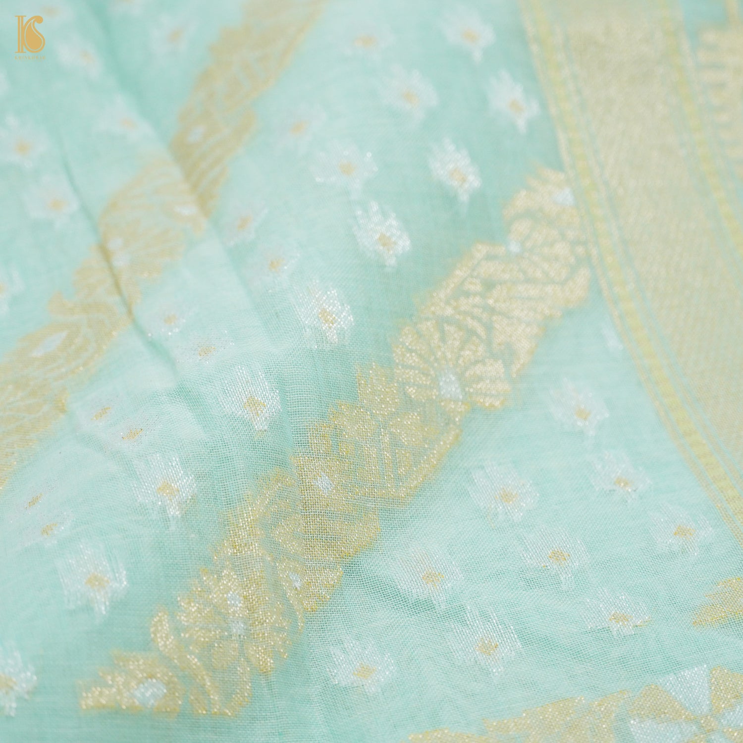 Cruise Blue Pure Cotton Handloom Banarasi Jamdani Ektara Saree - Khinkhwab