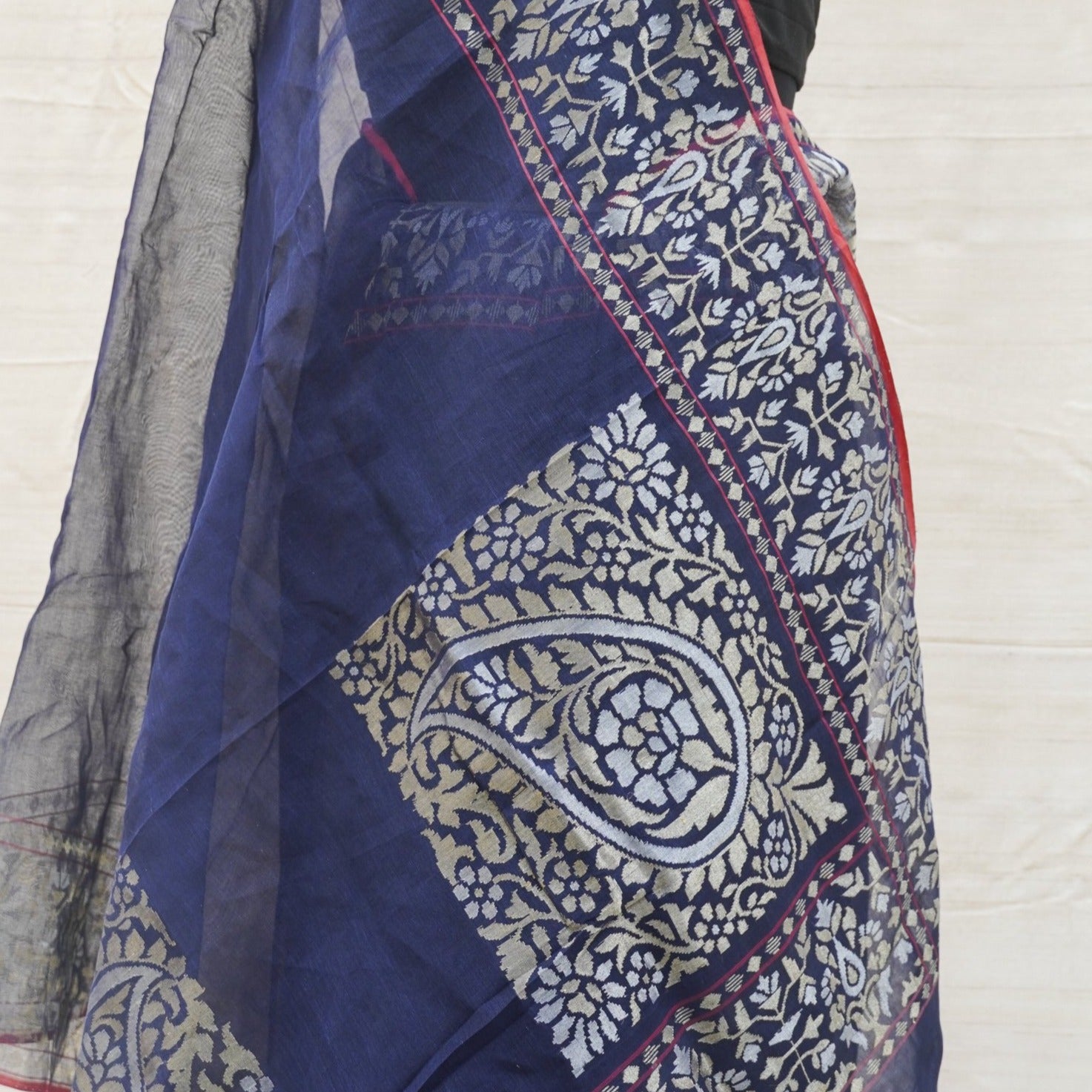 Nilambari Pure Cotton Real Silver Zari Handloom Banarasi Saree - Khinkhwab