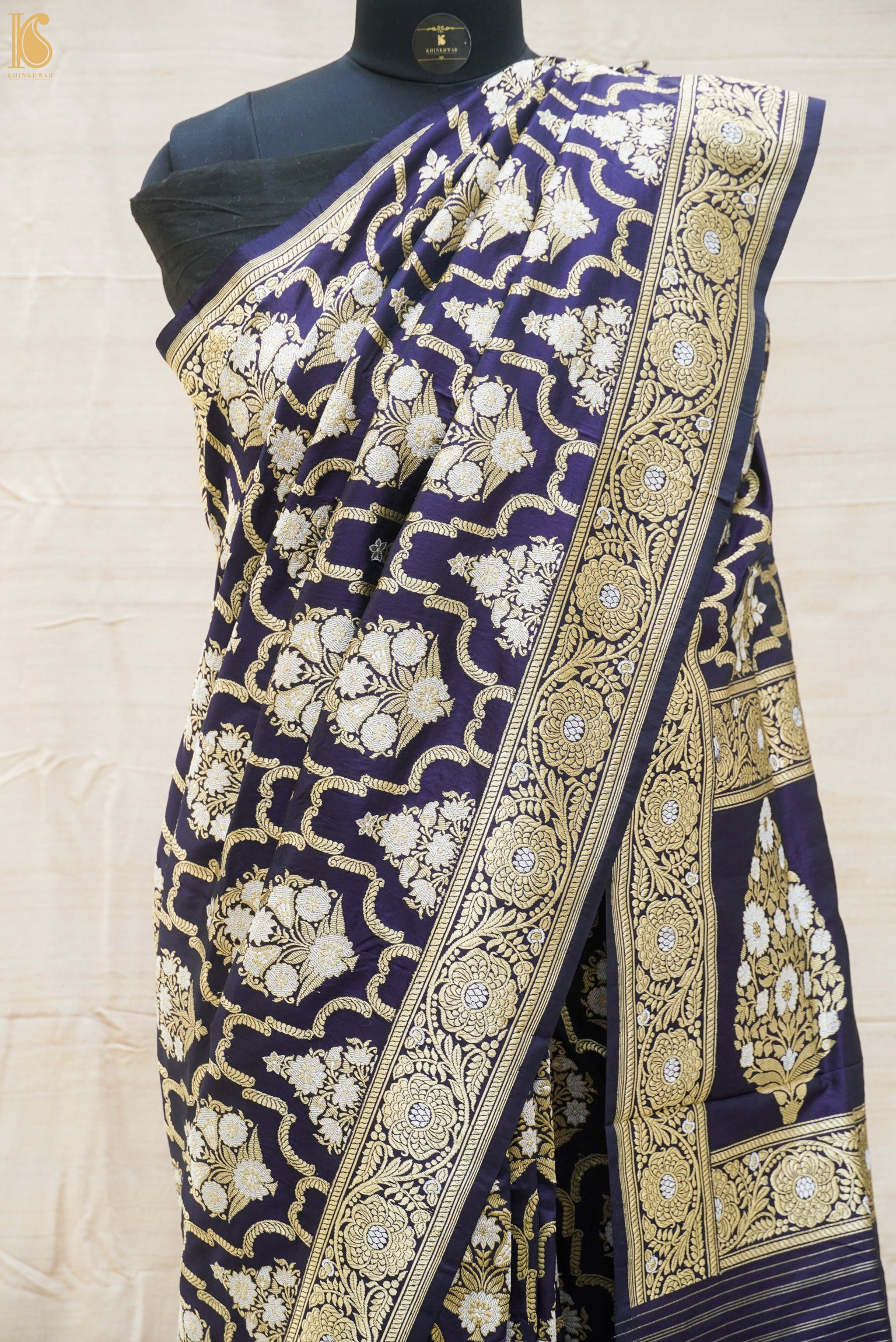 Deep Koamaru Handwoven Pure Katan Silk Banarasi Kadwa Saree - Khinkhwab