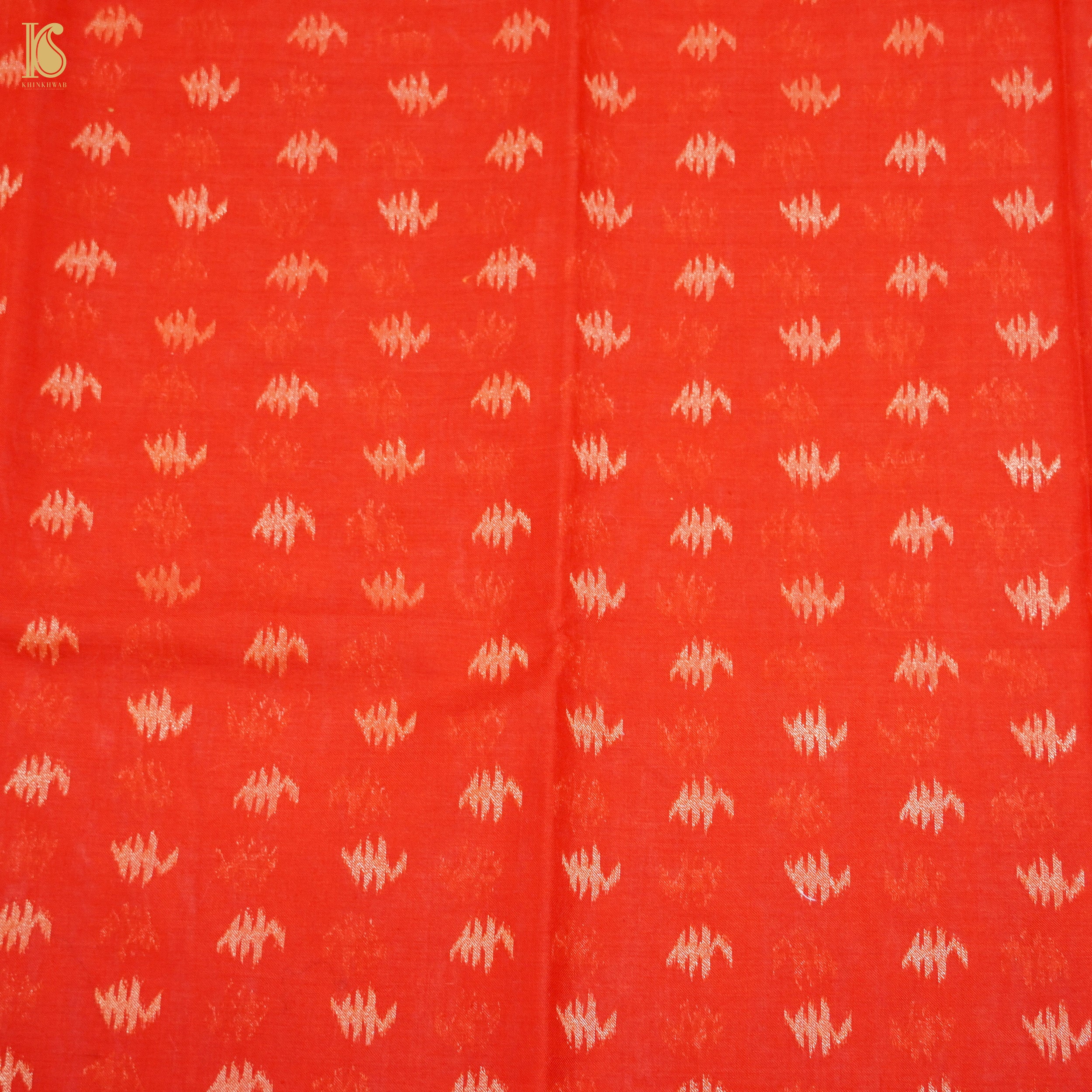 Red Orange Handloom Pure Cotton Banarasi Jamdani Ektara Suit Fabric Set - Khinkhwab