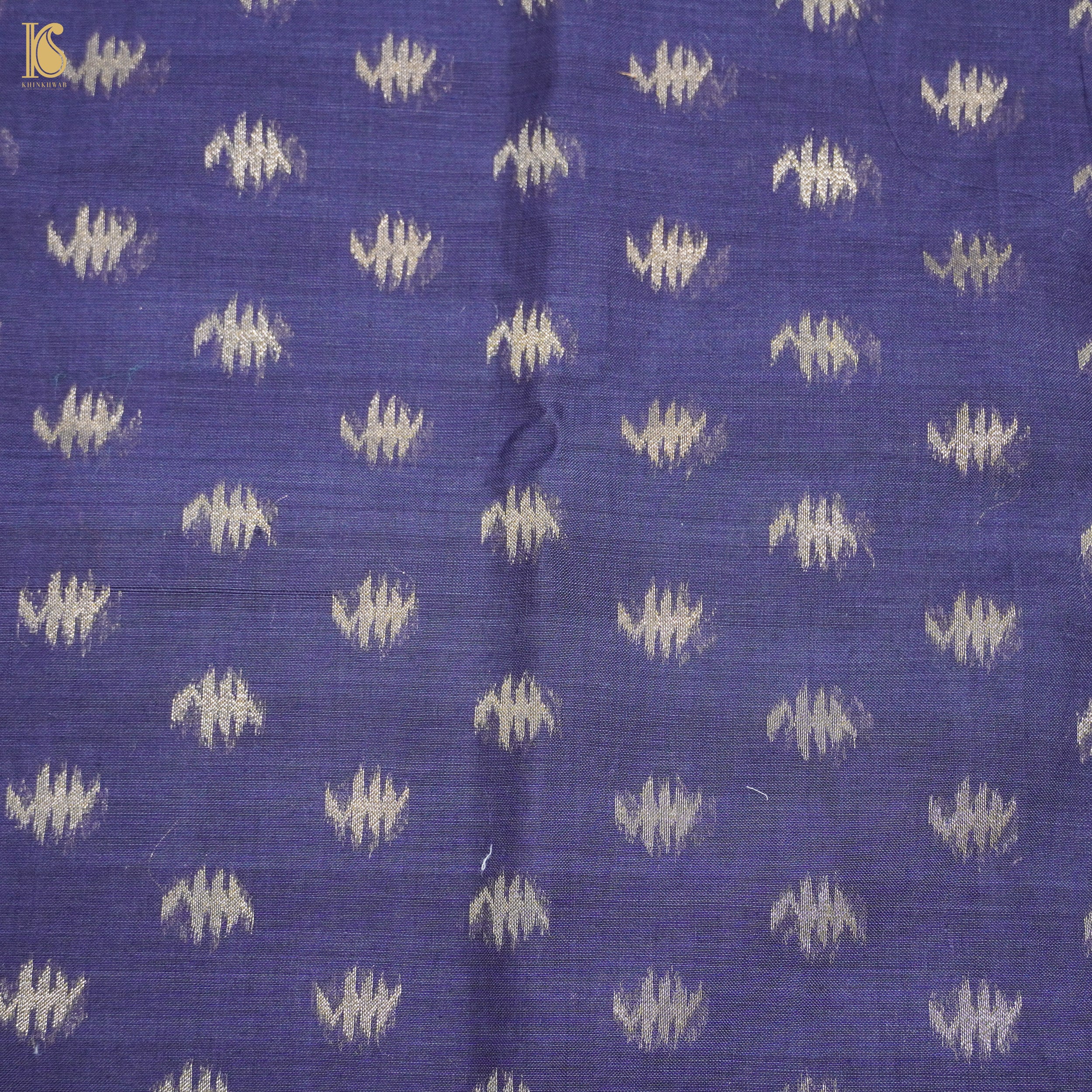 Blue Handloom Pure Cotton Banarasi Jamdani Ektara Suit Fabric Set - Khinkhwab