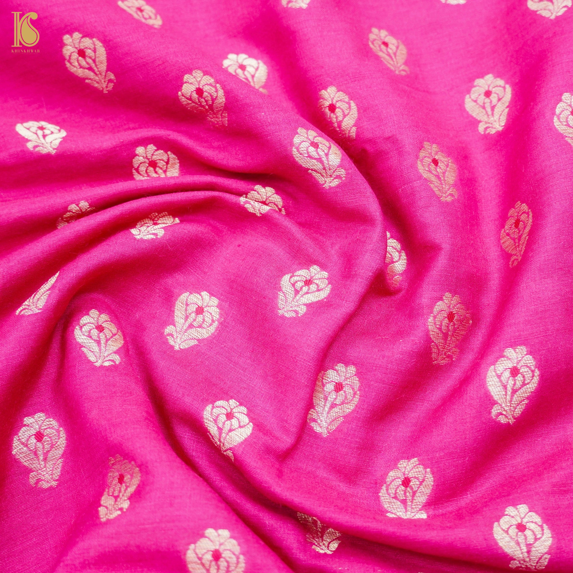 Wild Strawberry Pink Pure Moonga Silk Handloom Banarasi Suit Fabric - Khinkhwab