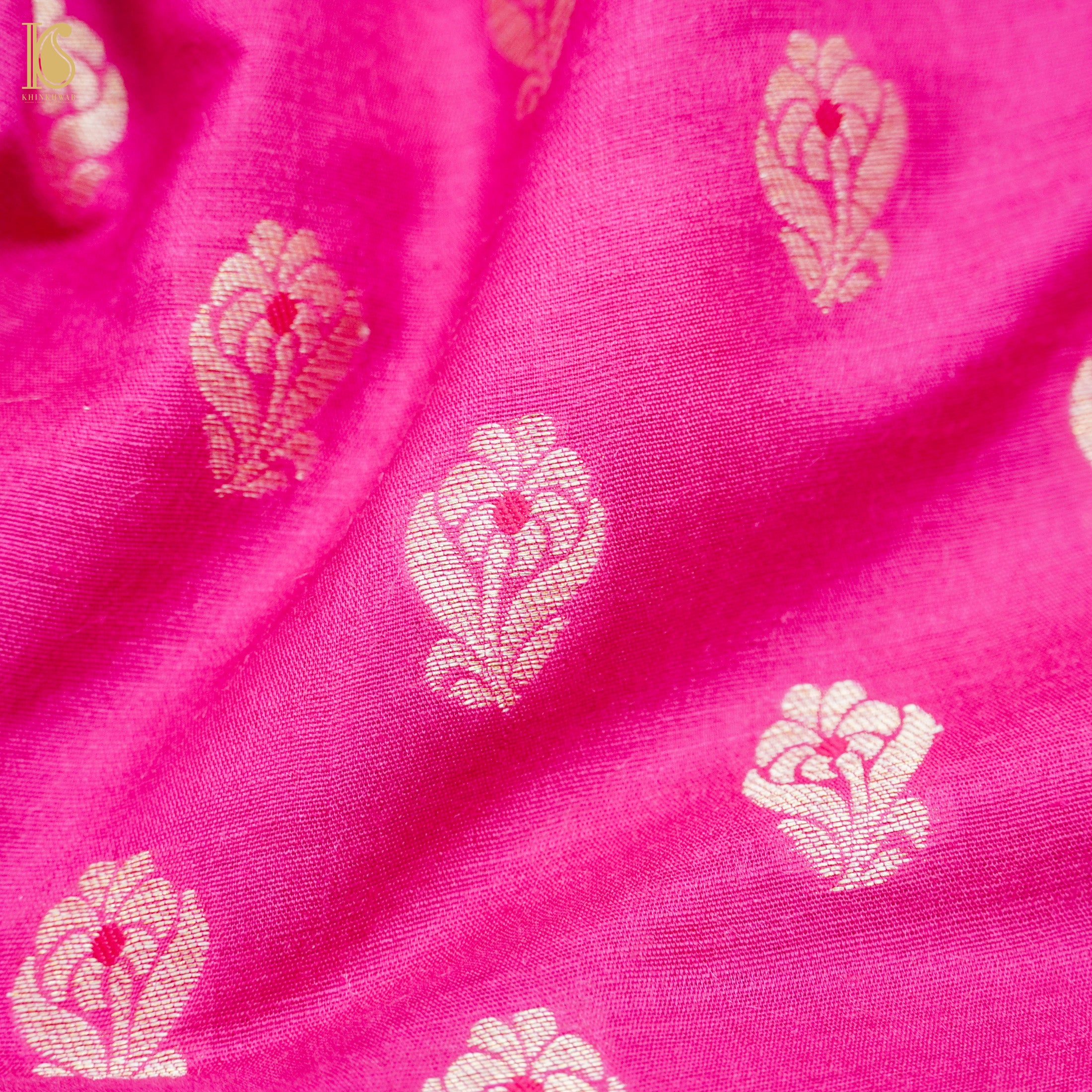 Wild Strawberry Pink Pure Moonga Silk Handloom Banarasi Suit Fabric - Khinkhwab