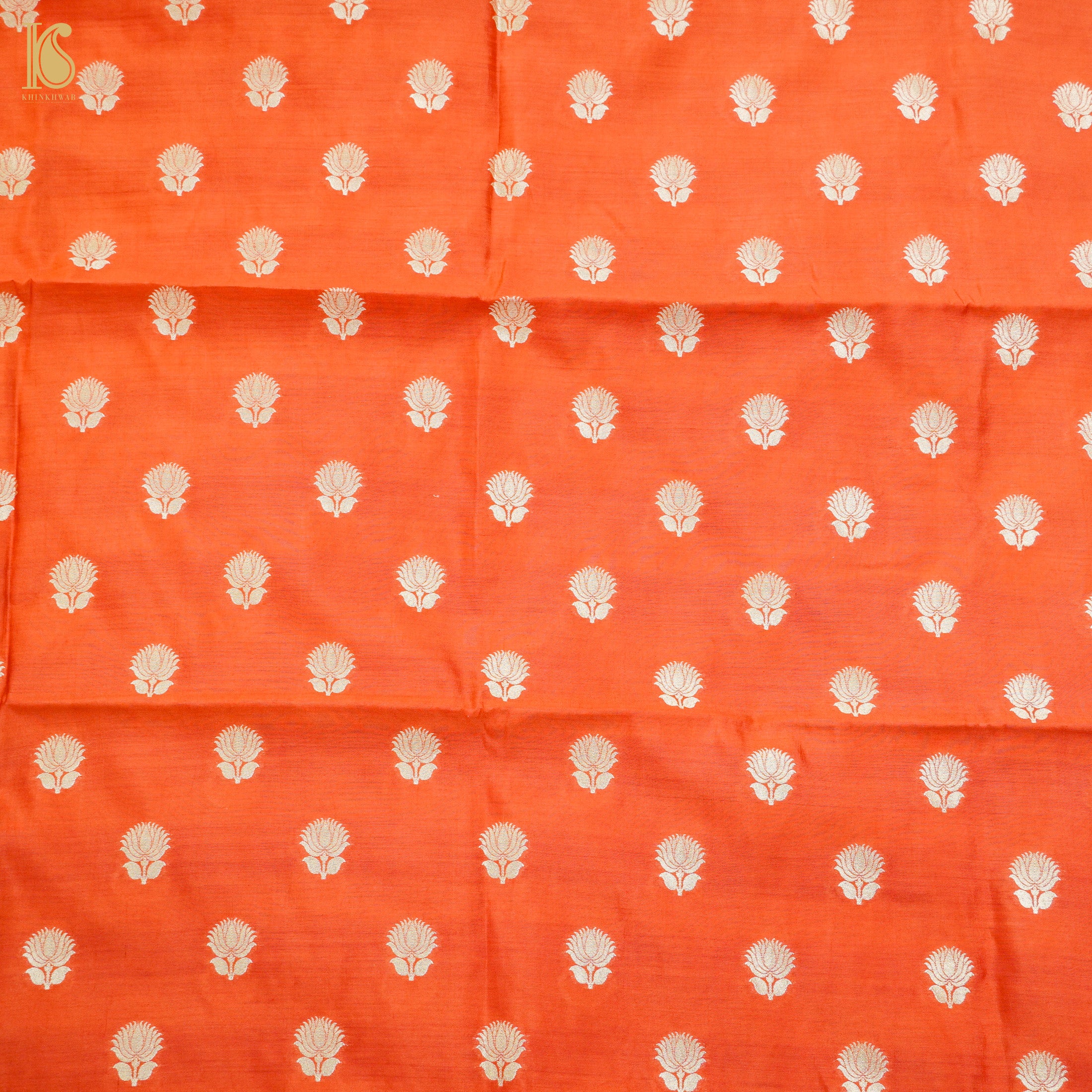 Orange Pure Moonga Silk Handloom Banarasi Suit Fabric - Khinkhwab