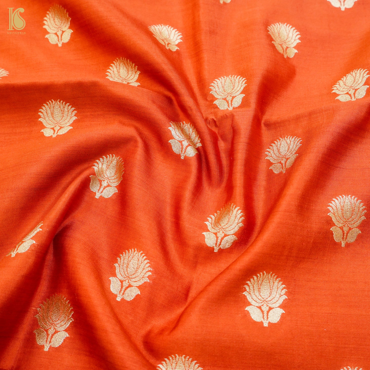 Orange Pure Moonga Silk Handloom Banarasi Suit Fabric - Khinkhwab