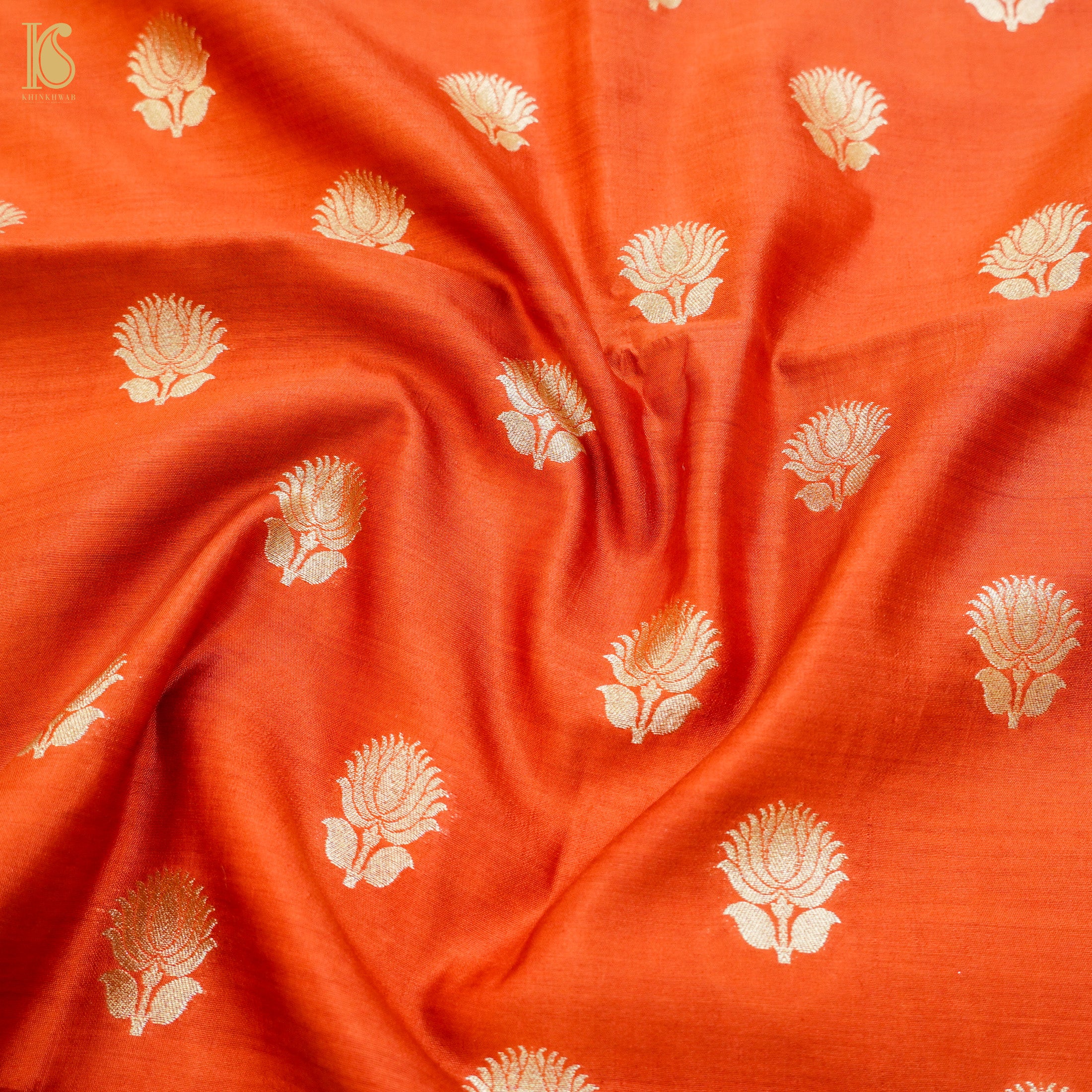 Orange Pure Moonga Silk Handloom Banarasi Suit Fabric - Khinkhwab