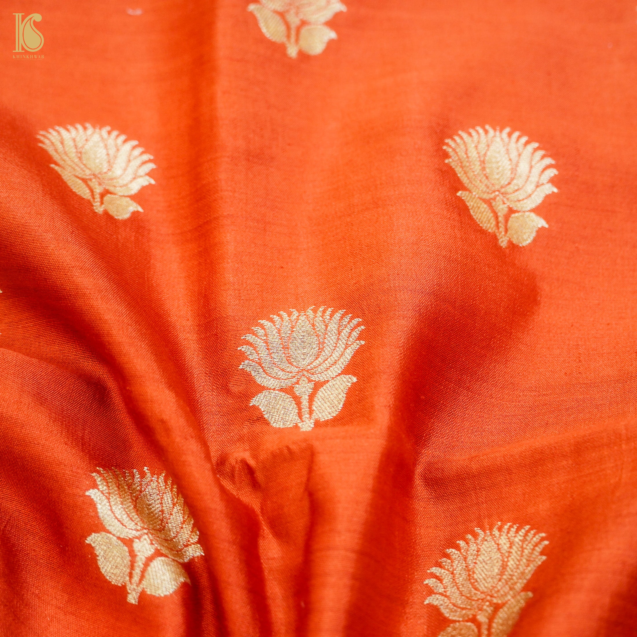 Orange Pure Moonga Silk Handloom Banarasi Suit Fabric - Khinkhwab