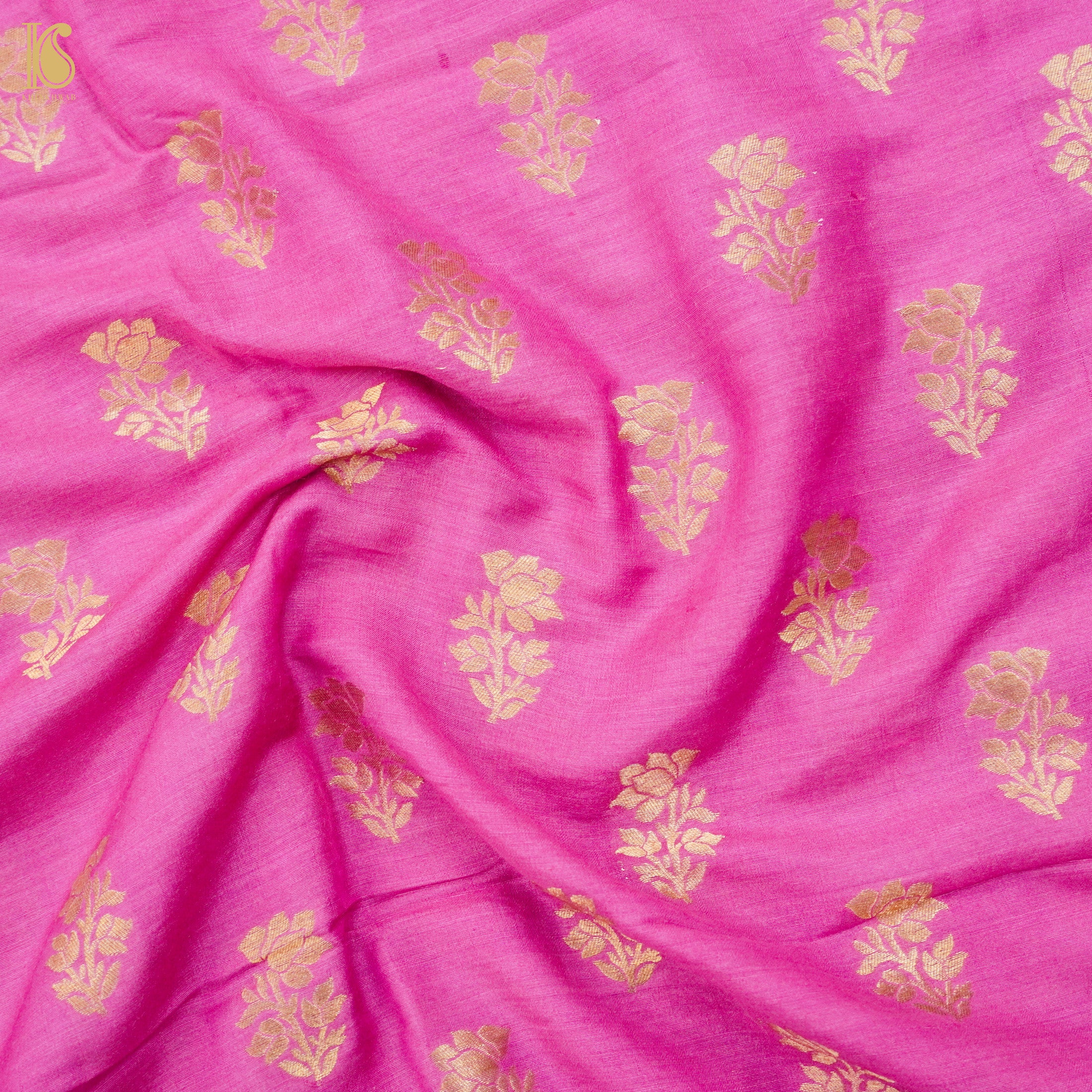 Persian Pink Pure Moonga Silk Handloom Banarasi Suit Fabric - Khinkhwab