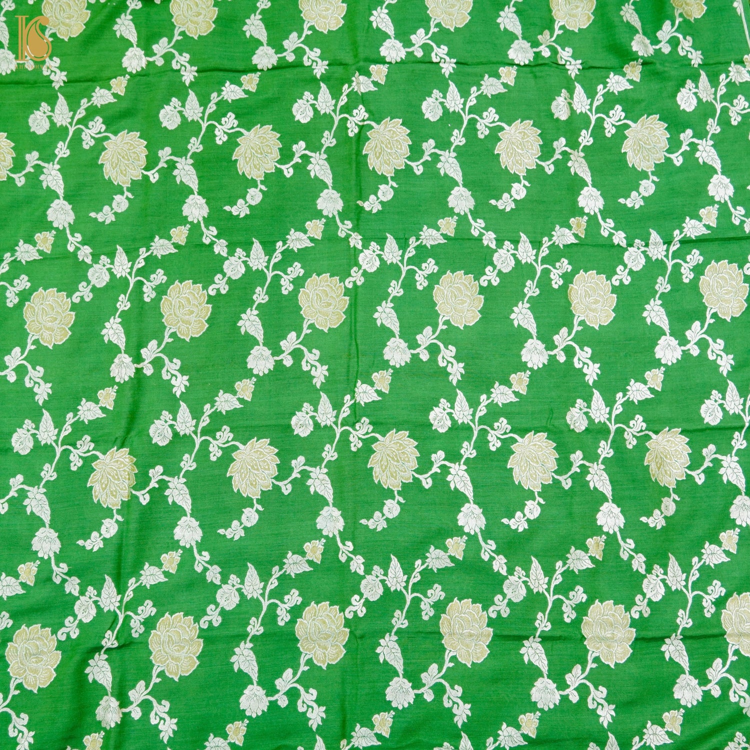 Chateau Green Pure Moonga Silk Handloom Banarasi Suit Fabric - Khinkhwab