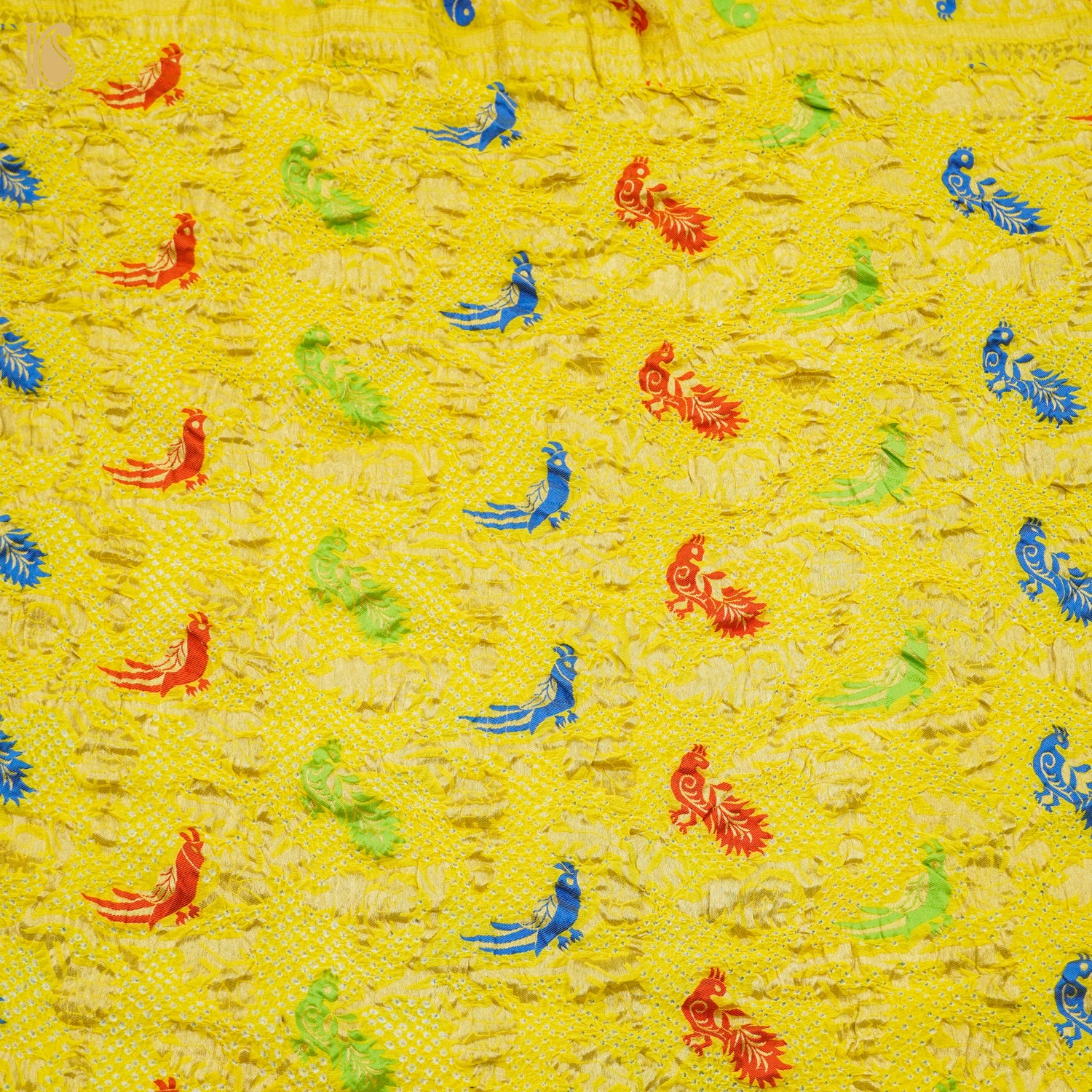 Sunflower Yellow Handloom Banarasi Pure Georgette Birds Bandhani Saree - Khinkhwab