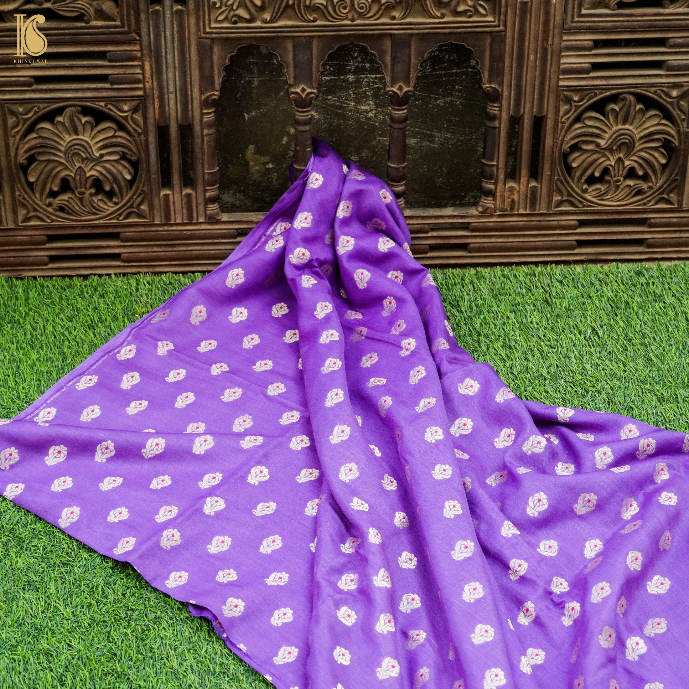 Amethyst Purple Pure Moonga Silk Handloom Banarasi Suit Fabric - Khinkhwab
