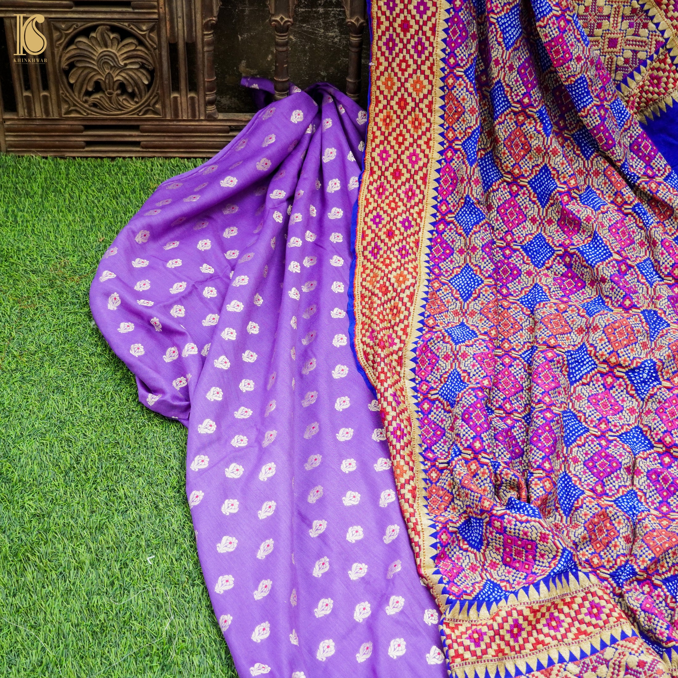 Amethyst Purple Pure Moonga Silk Handloom Banarasi Suit Fabric - Khinkhwab