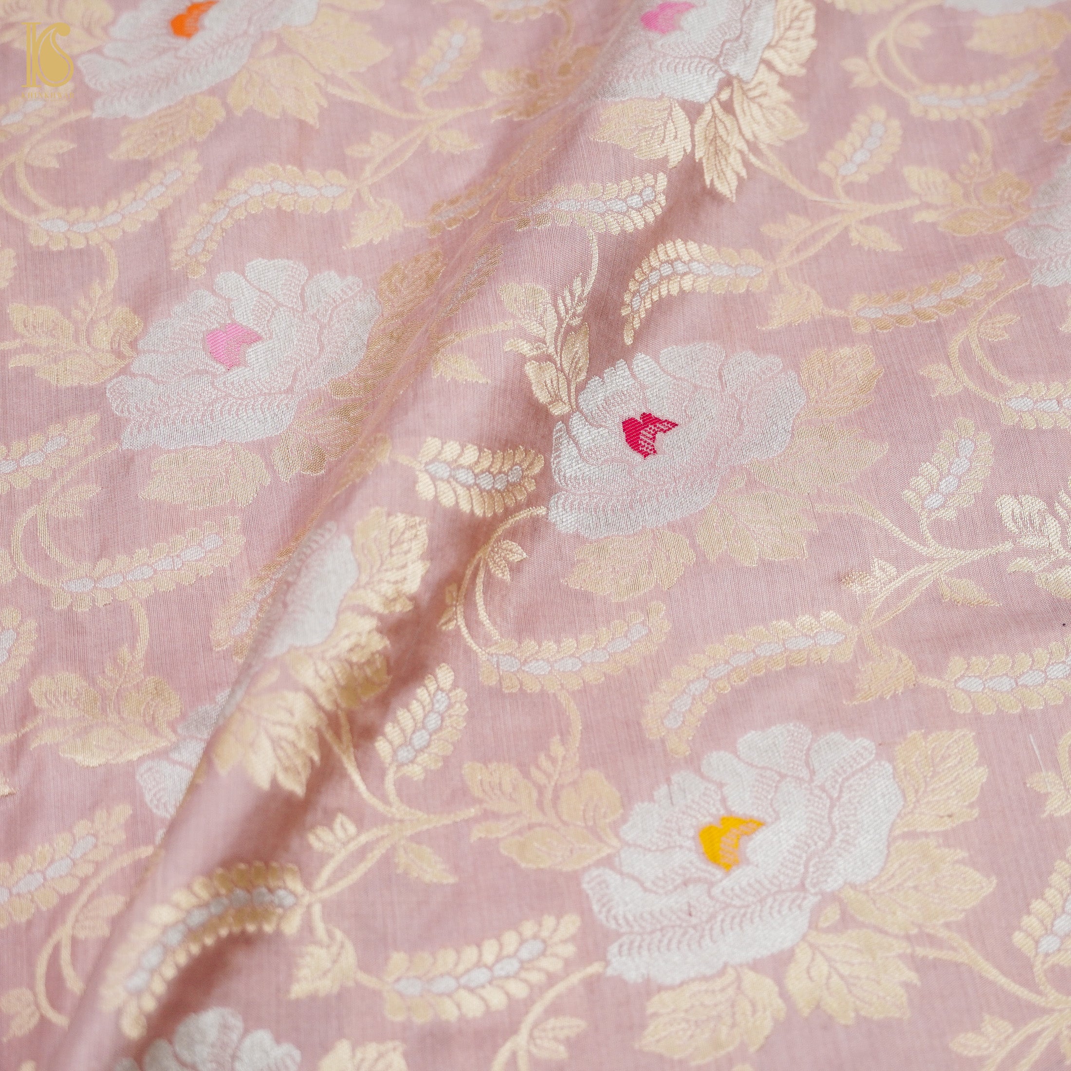 Pink Flare Pure Katan Silk Banarasi Meenakari Jaal Fabric - Khinkhwab