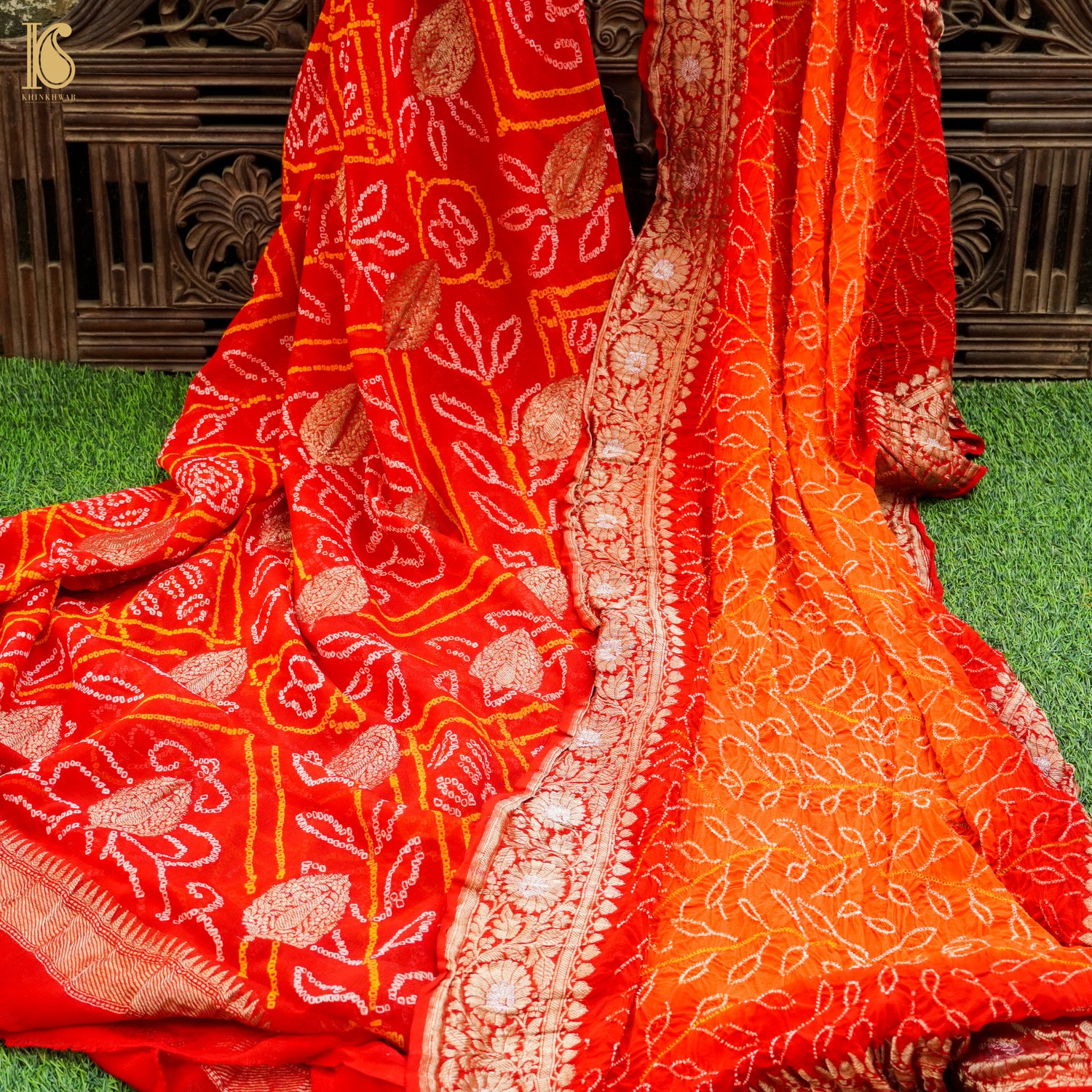 Red Georgette Handloom Banarasi Bandhani Suit Fabric - Khinkhwab