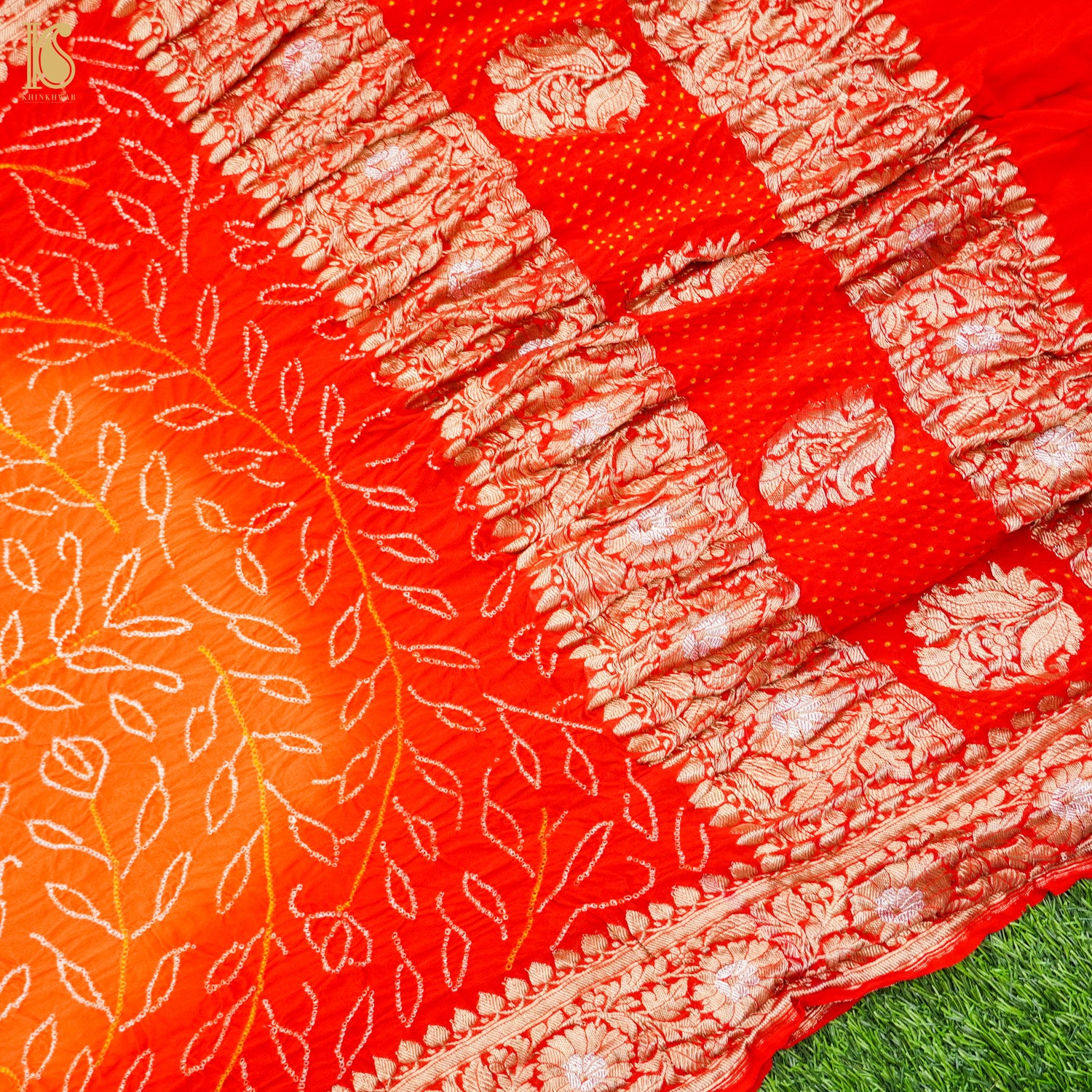 Red Georgette Handloom Banarasi Bandhani Suit Fabric - Khinkhwab