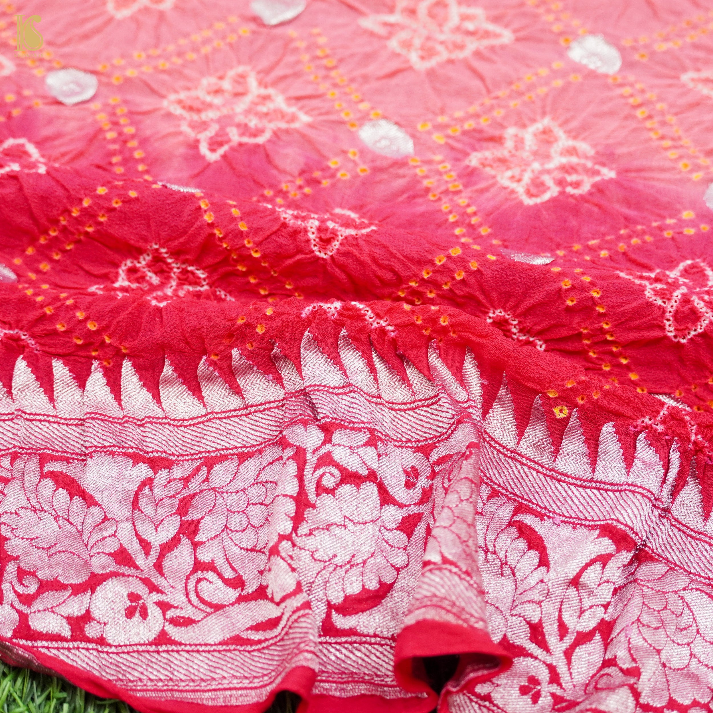 Crimson Red Georgette Banarasi Handloom Baarik Bandhani Dupatta - Khinkhwab