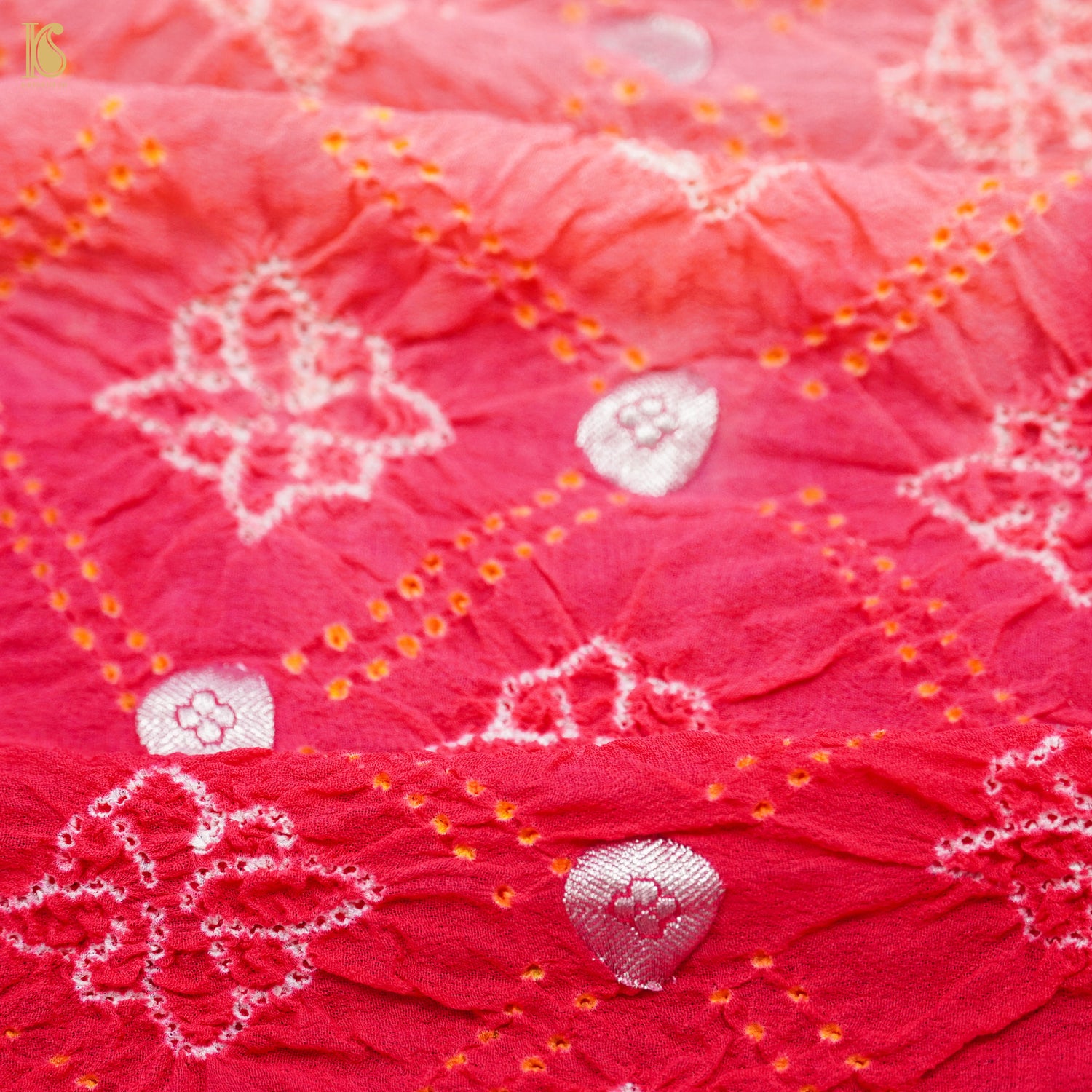 Crimson Red Georgette Banarasi Handloom Baarik Bandhani Dupatta - Khinkhwab