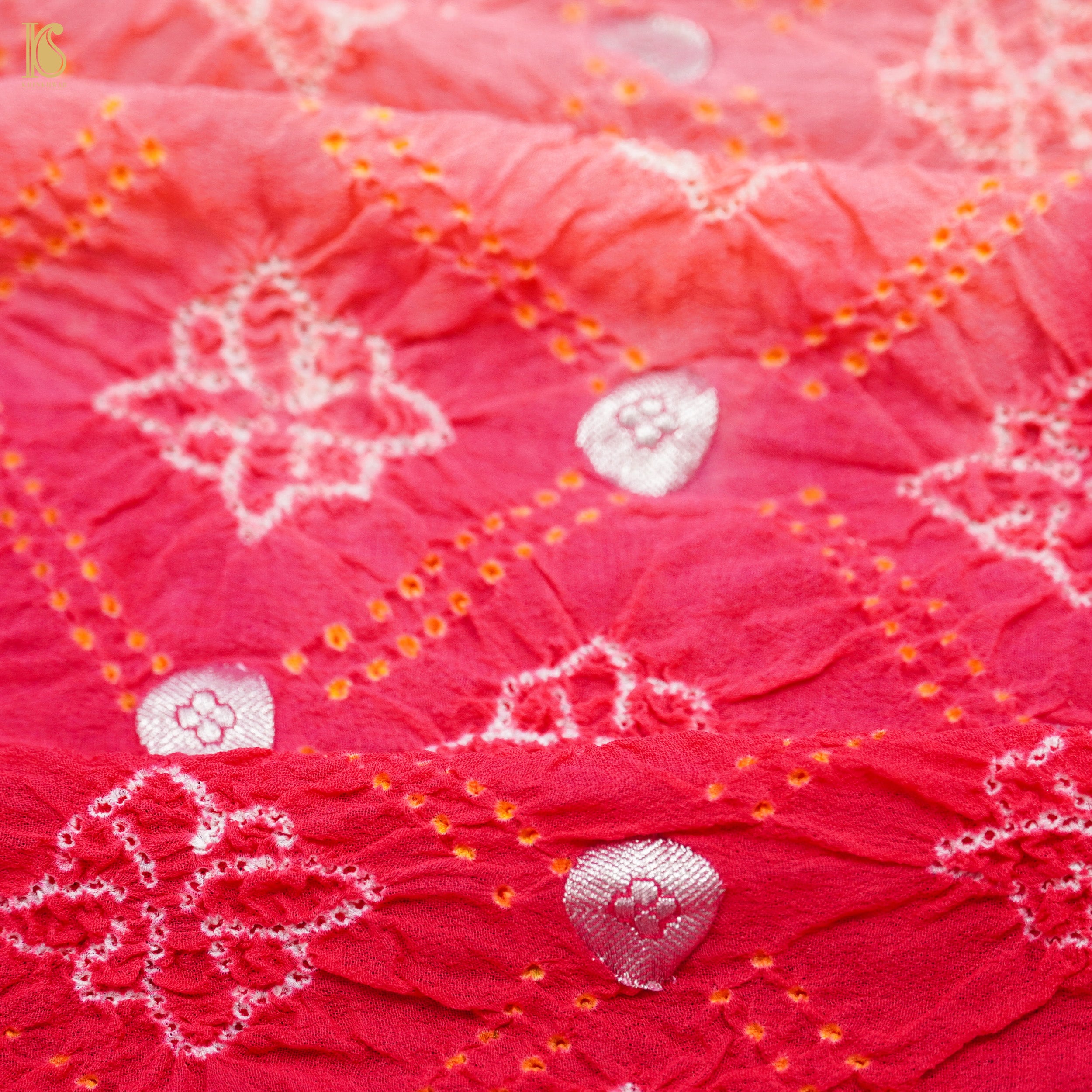 Crimson Red Georgette Banarasi Handloom Baarik Bandhani Dupatta - Khinkhwab