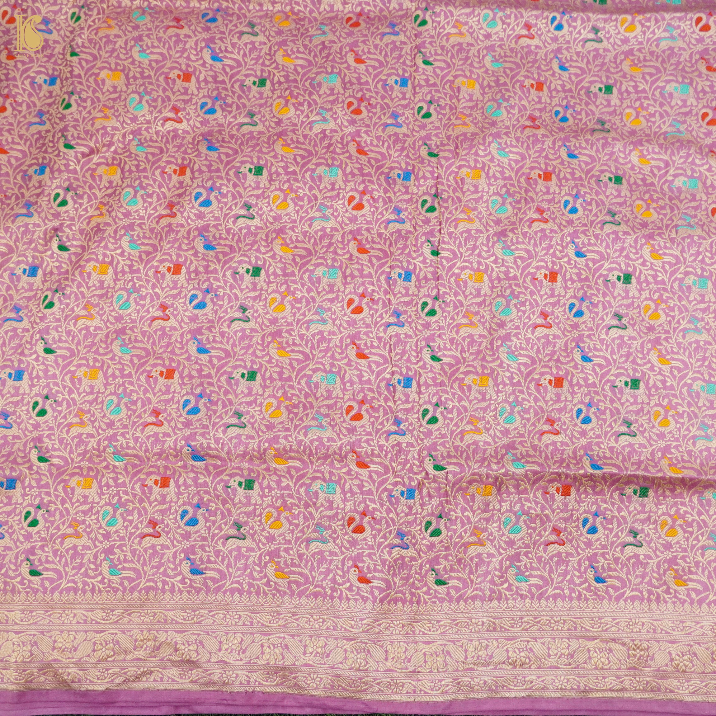 Hopbush Pink Handloom Pure Katan Silk Banarasi Suit & Dupatta Set - Khinkhwab