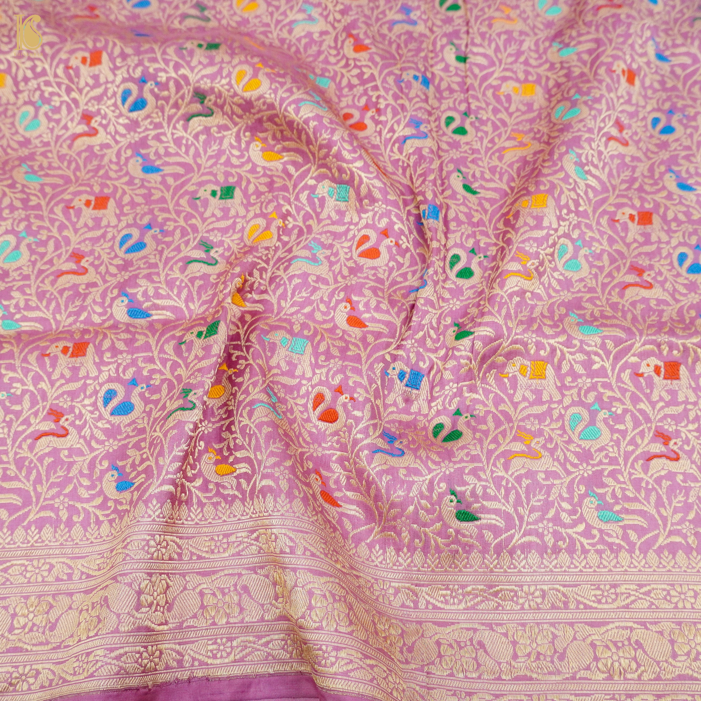 Hopbush Pink Handloom Pure Katan Silk Banarasi Suit & Dupatta Set - Khinkhwab