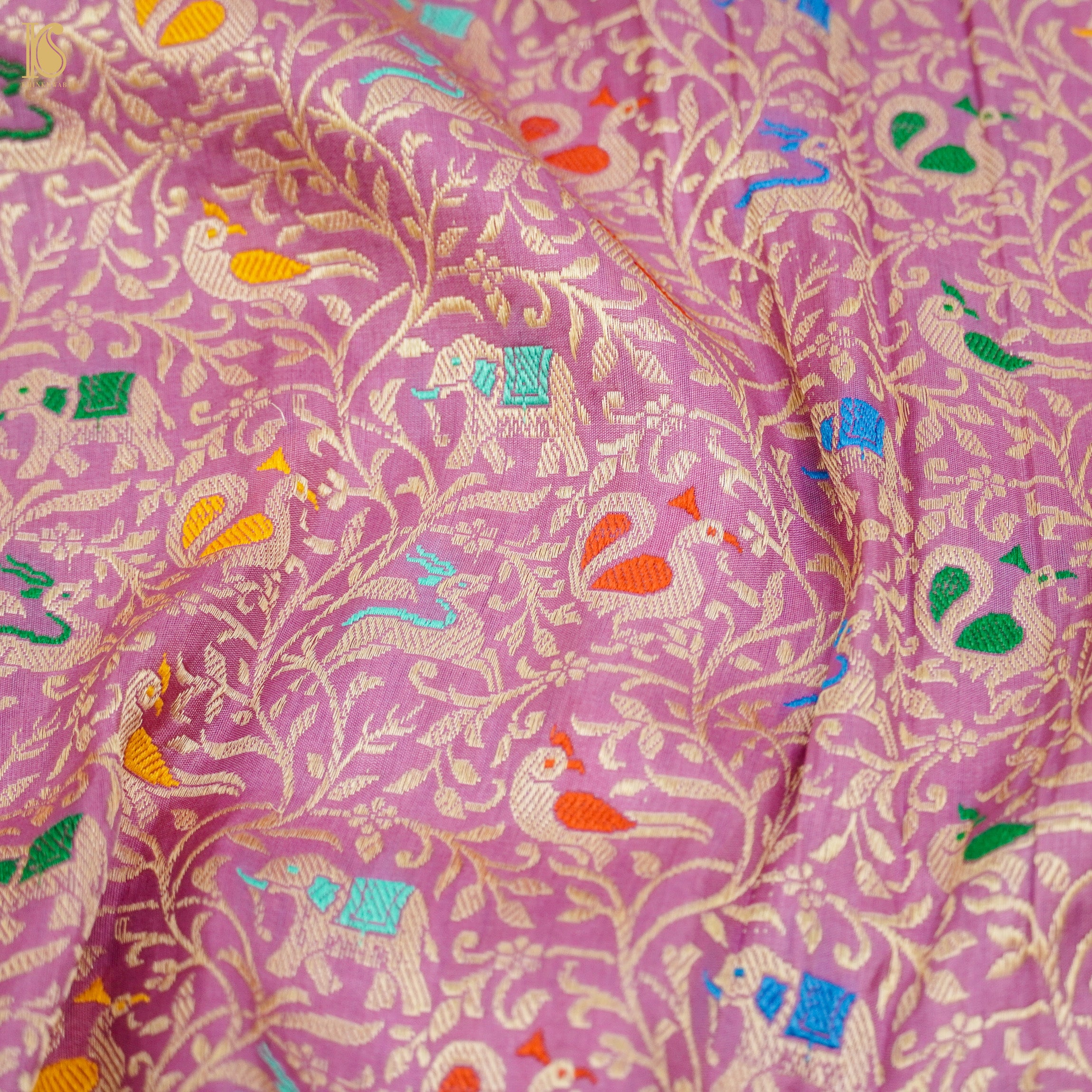 Hopbush Pink Handloom Pure Katan Silk Banarasi Suit & Dupatta Set - Khinkhwab