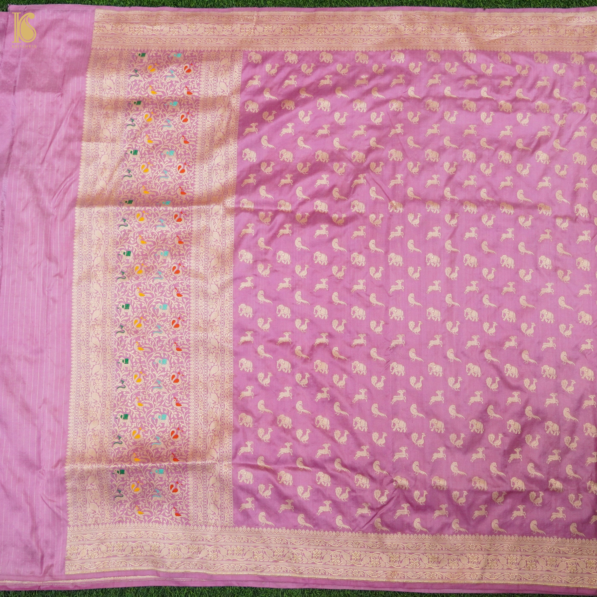 Hopbush Pink Handloom Pure Katan Silk Banarasi Suit & Dupatta Set - Khinkhwab