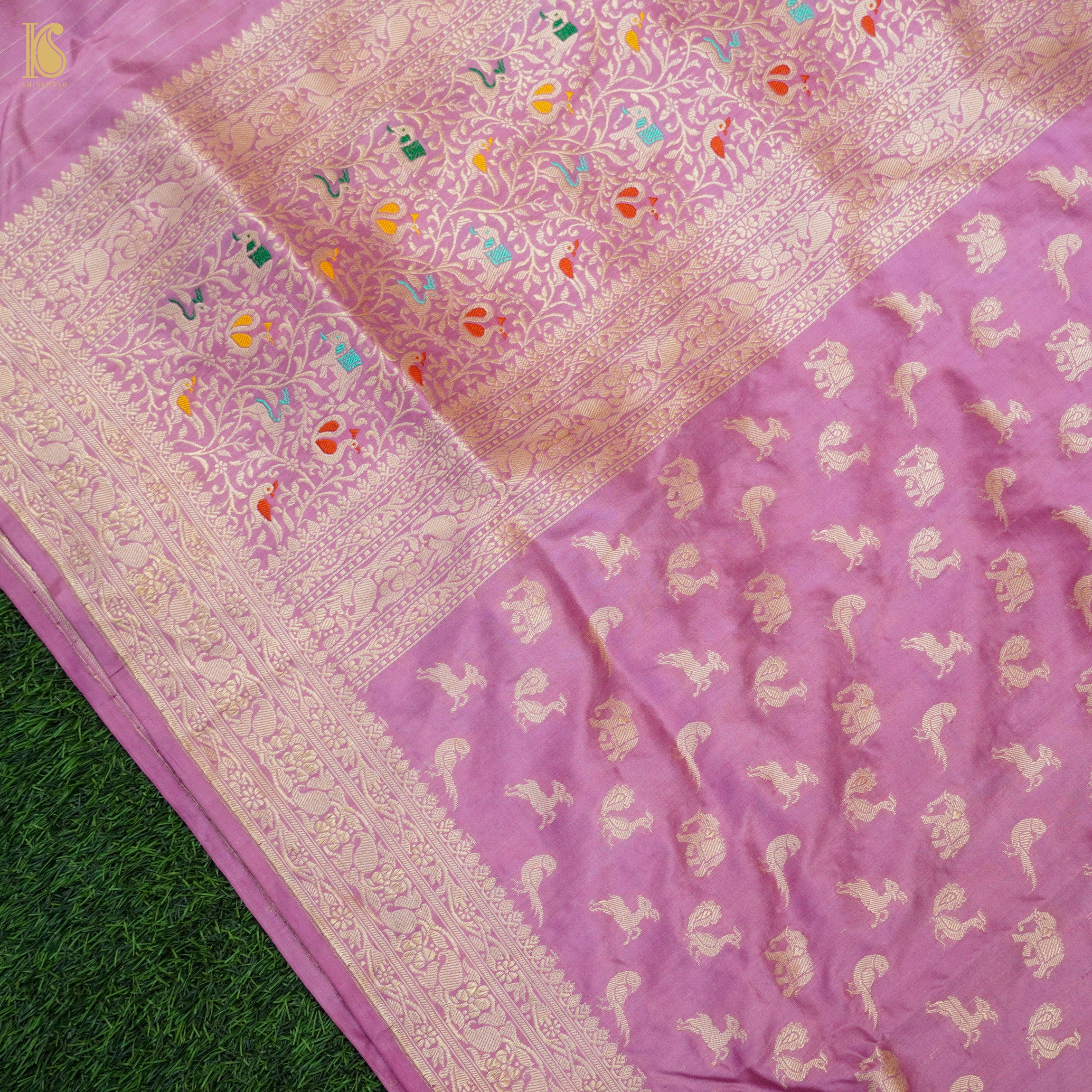 Hopbush Pink Handloom Pure Katan Silk Banarasi Suit & Dupatta Set - Khinkhwab