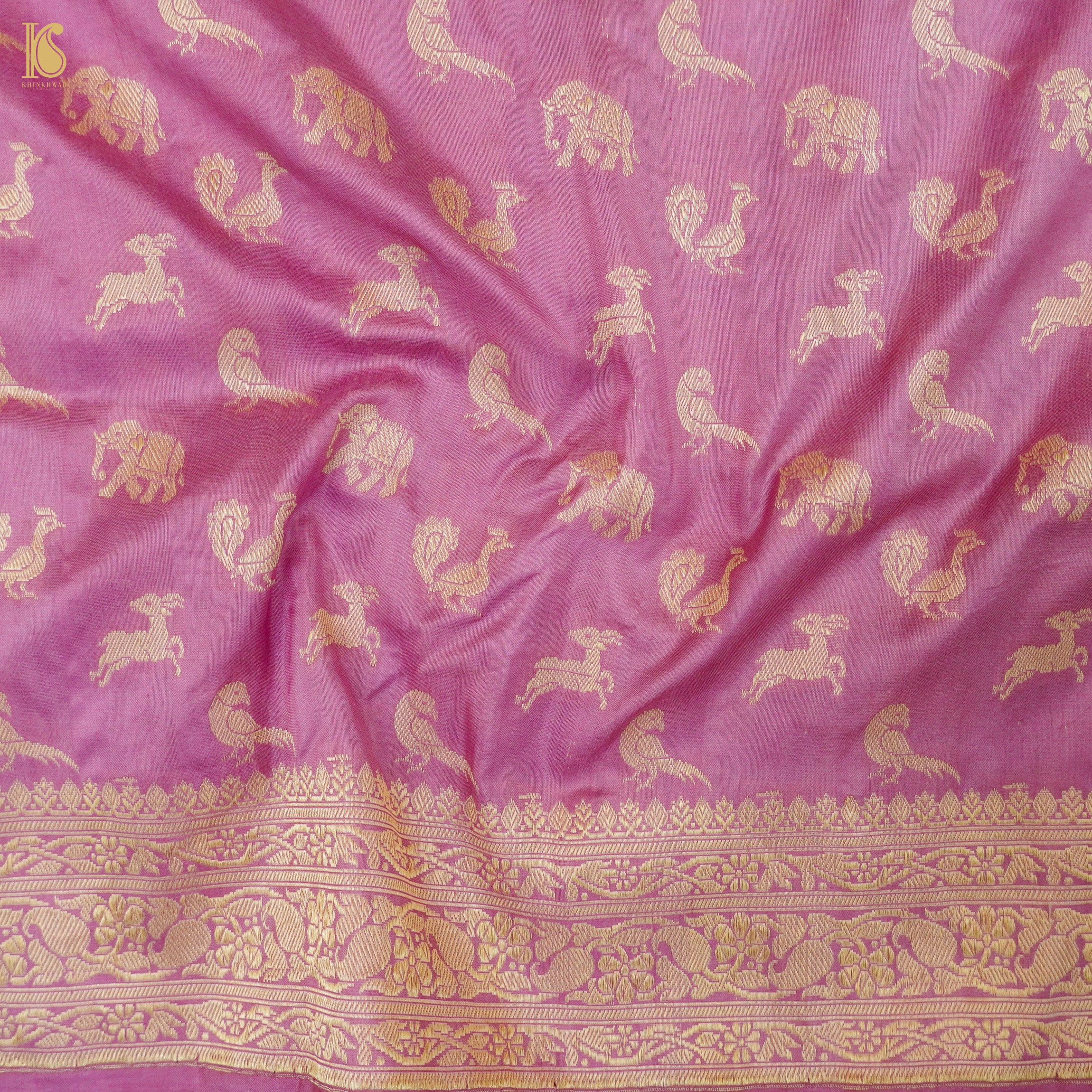 Hopbush Pink Handloom Pure Katan Silk Banarasi Suit & Dupatta Set - Khinkhwab