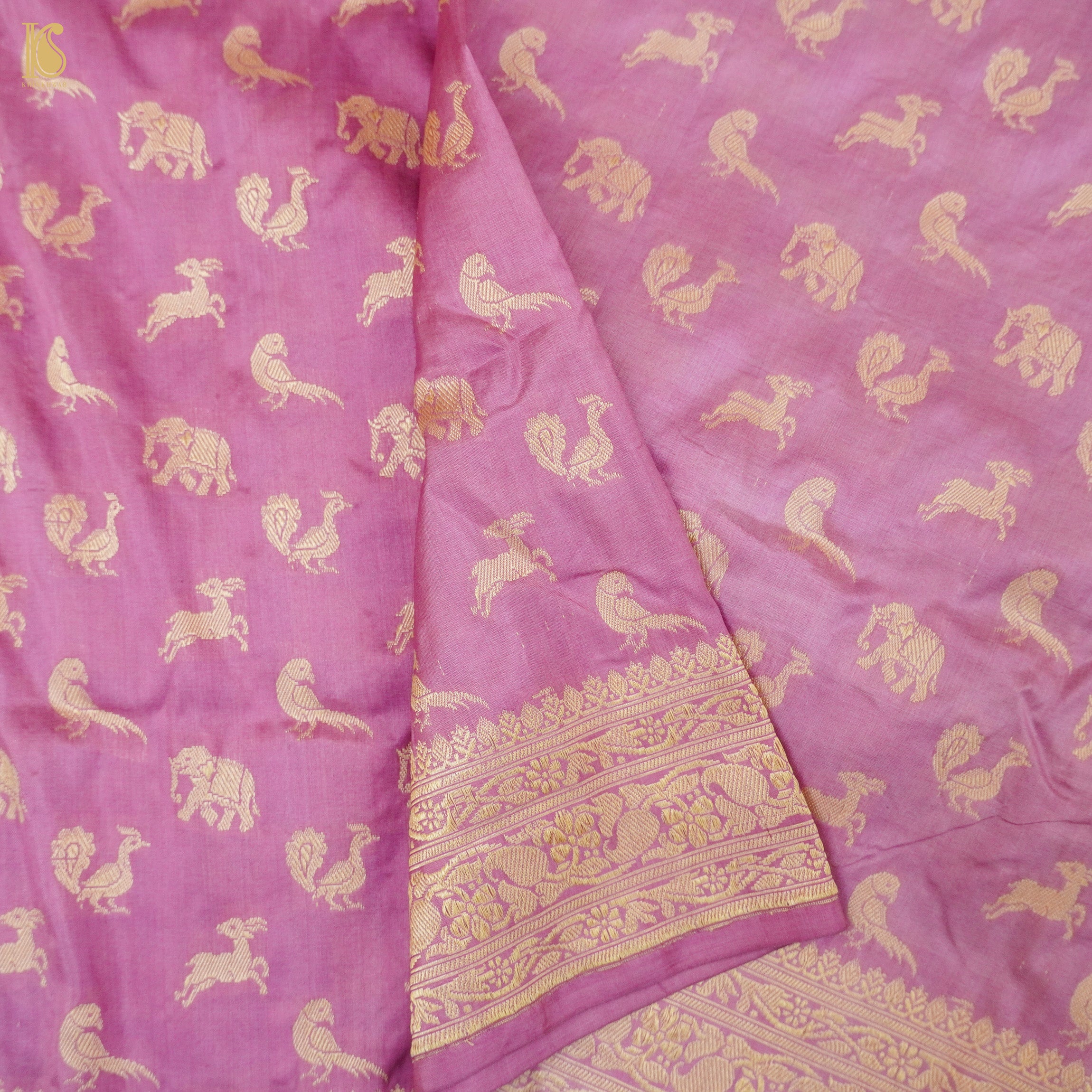 Hopbush Pink Handloom Pure Katan Silk Banarasi Suit & Dupatta Set - Khinkhwab
