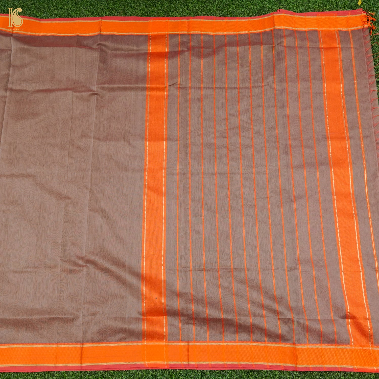 Hemp Brown Handwoven Pure Cotton Silk Maheshwari Saree - Khinkhwab