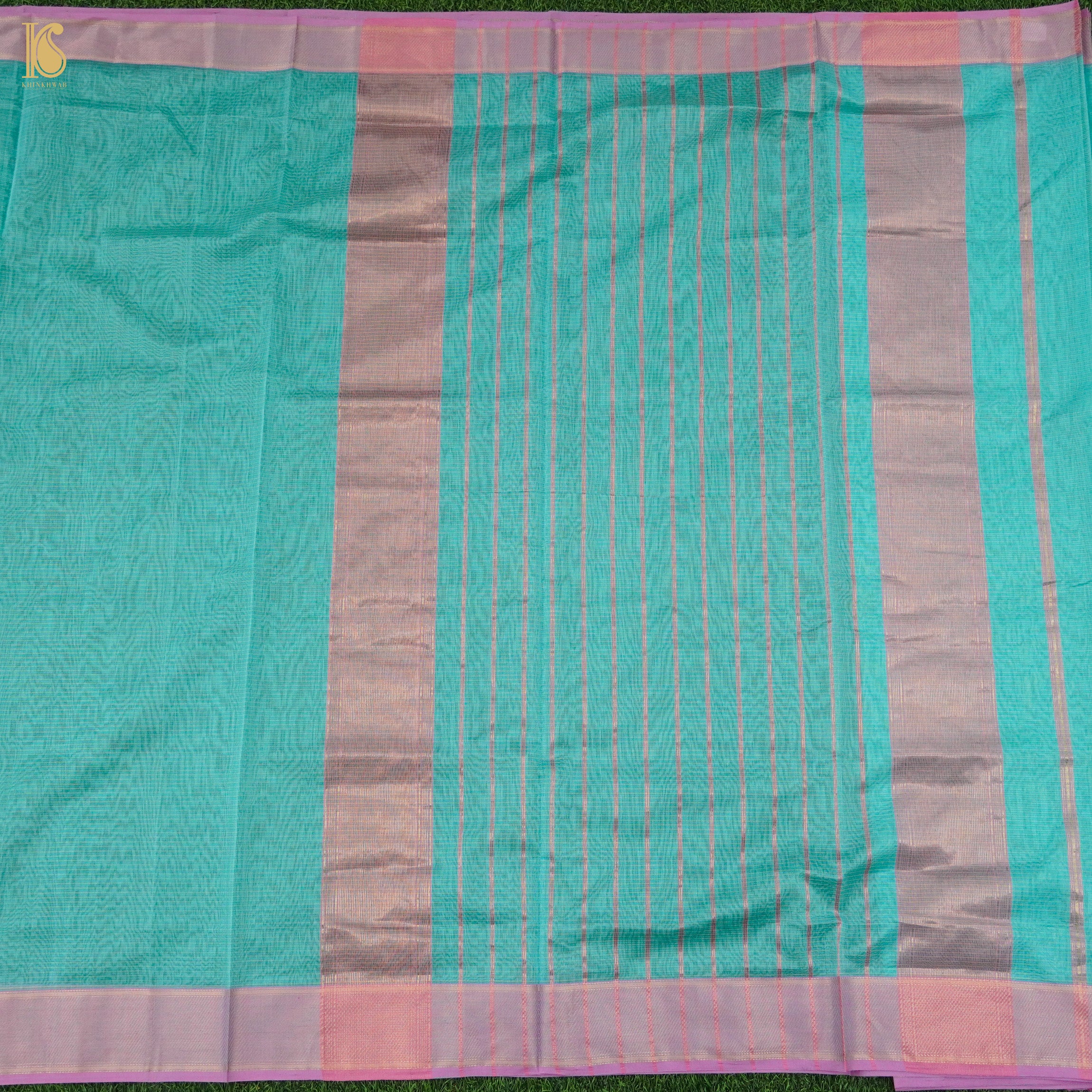 Bermuda Blue Handwoven Pure Cotton Silk Maheshwari Saree - Khinkhwab