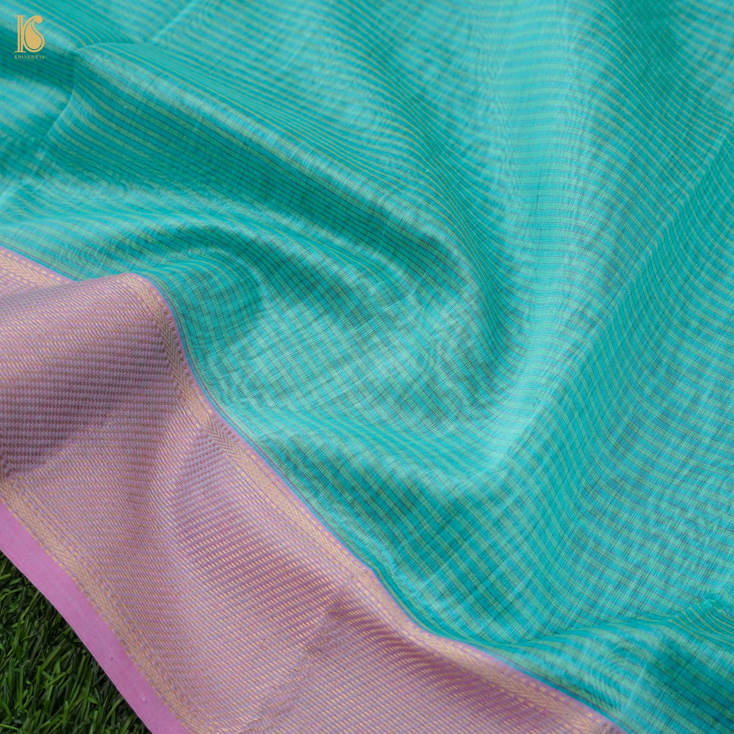 Bermuda Blue Handwoven Pure Cotton Silk Maheshwari Saree - Khinkhwab