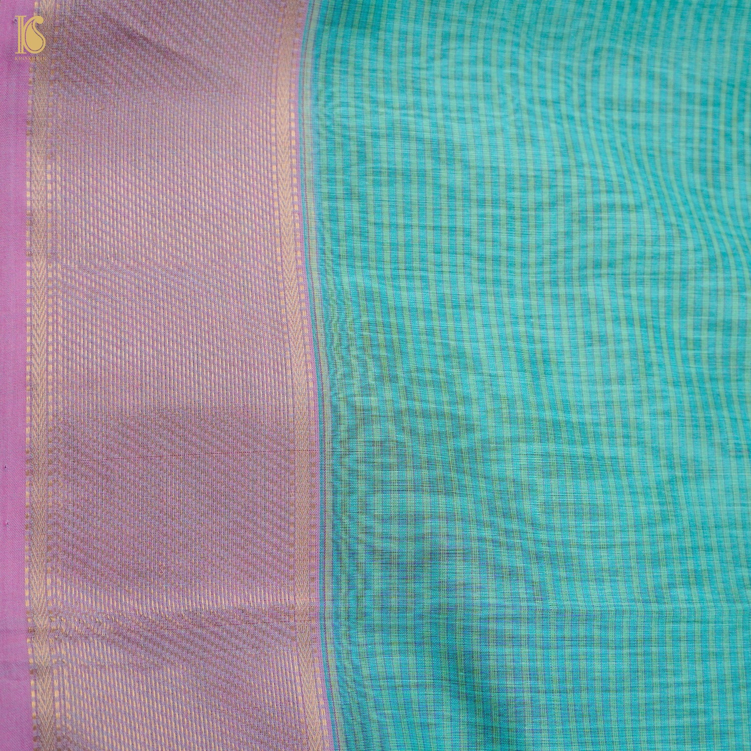Bermuda Blue Handwoven Pure Cotton Silk Maheshwari Saree - Khinkhwab