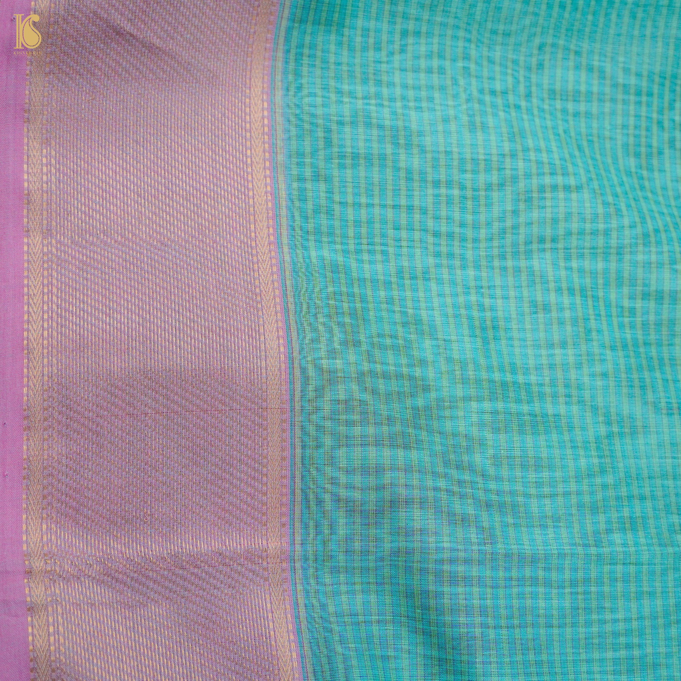 Bermuda Blue Handwoven Pure Cotton Silk Maheshwari Saree - Khinkhwab