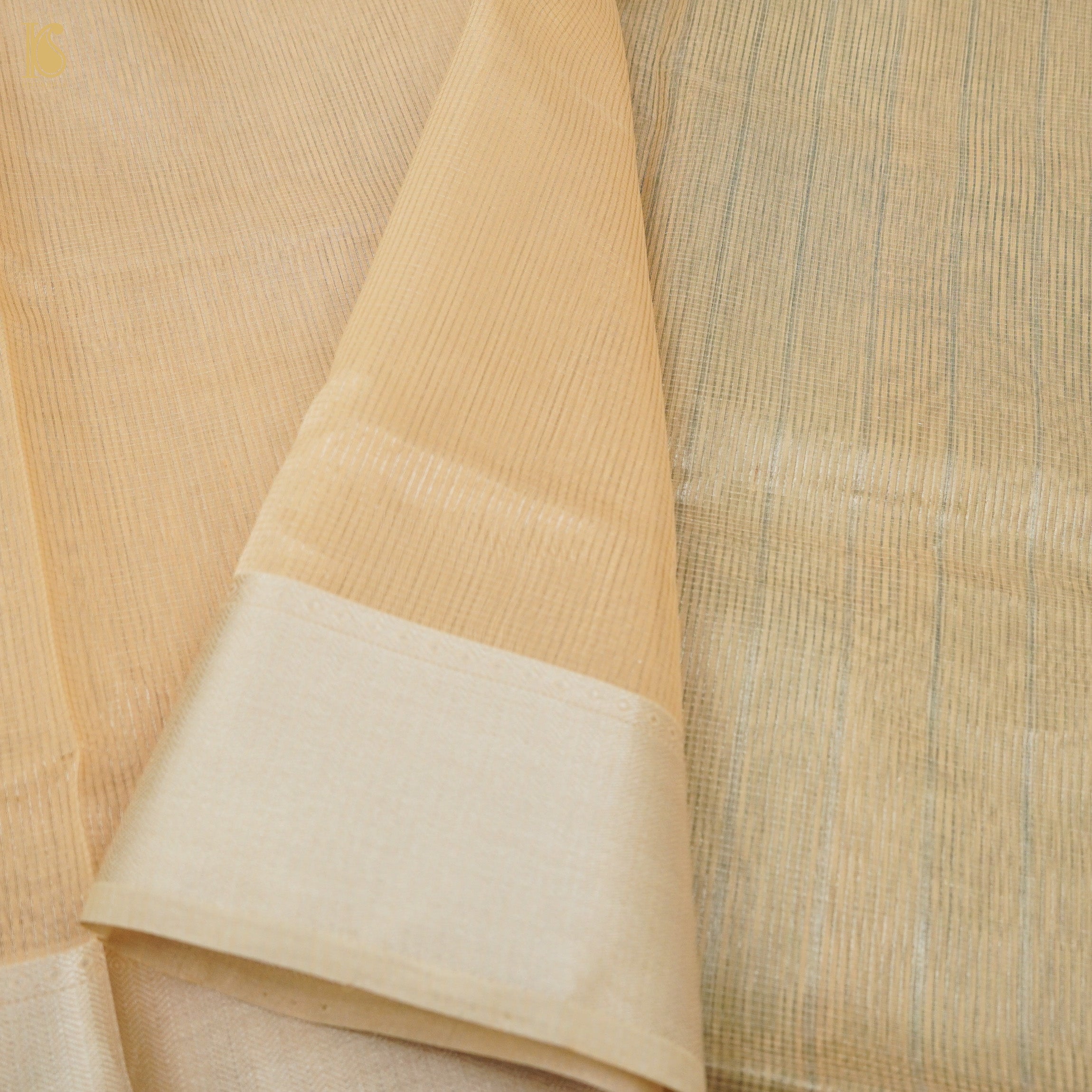 Tan Orange Handwoven Pure Cotton Silk Maheshwari Saree - Khinkhwab