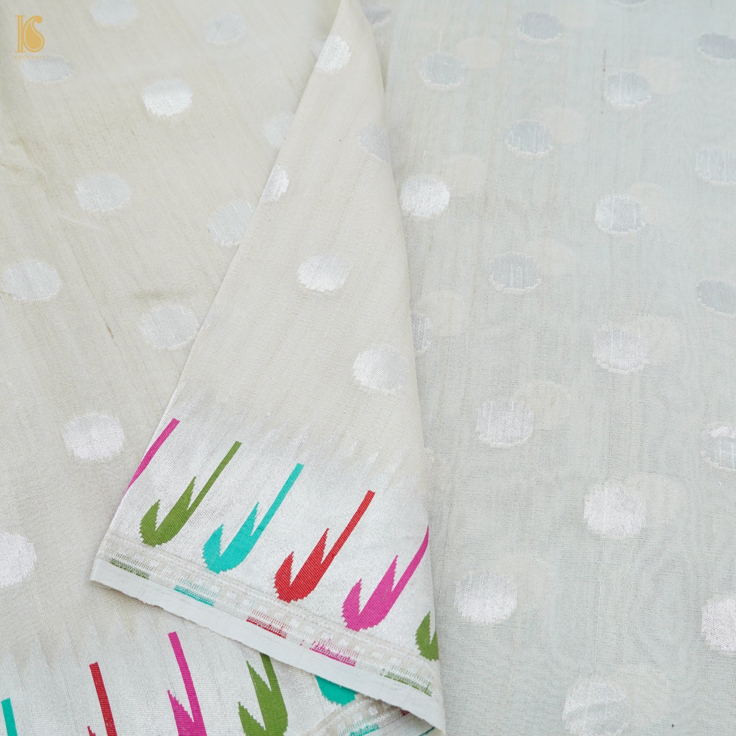 Preorder: Handloom Pure Tussar Silk Silver Zari Banarasi Muniya Border Dupatta - Khinkhwab