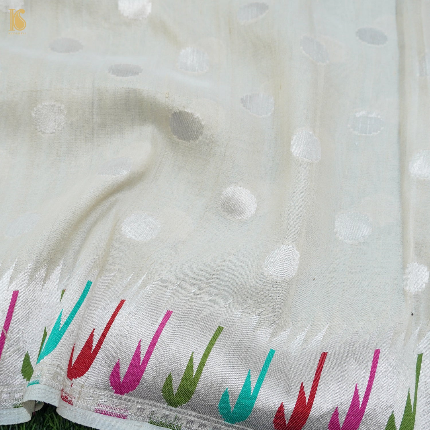 Preorder: Handloom Pure Tussar Silk Silver Zari Banarasi Muniya Border Dupatta - Khinkhwab