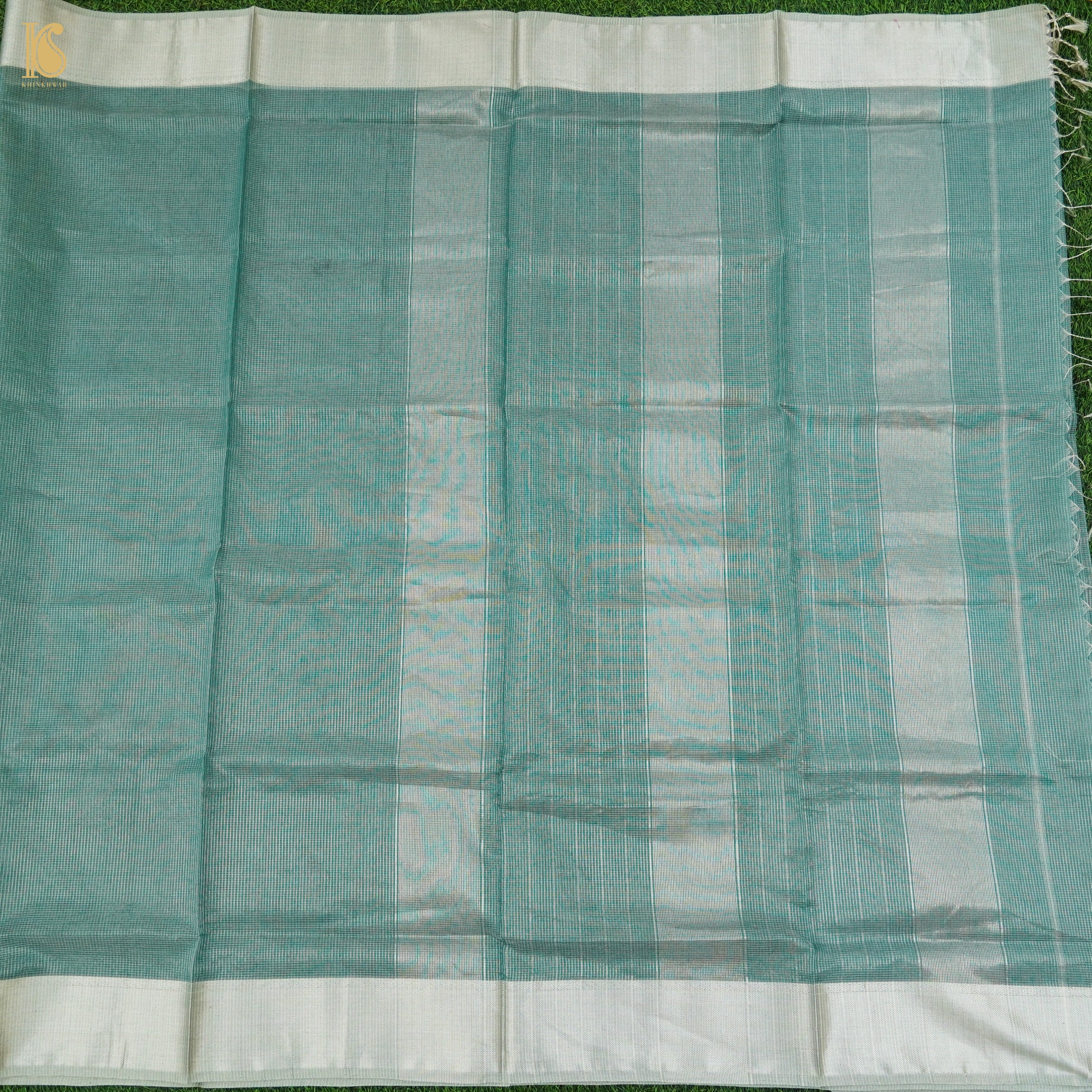 Teal Handwoven Pure Cotton Silk Maheshwari Saree - Khinkhwab