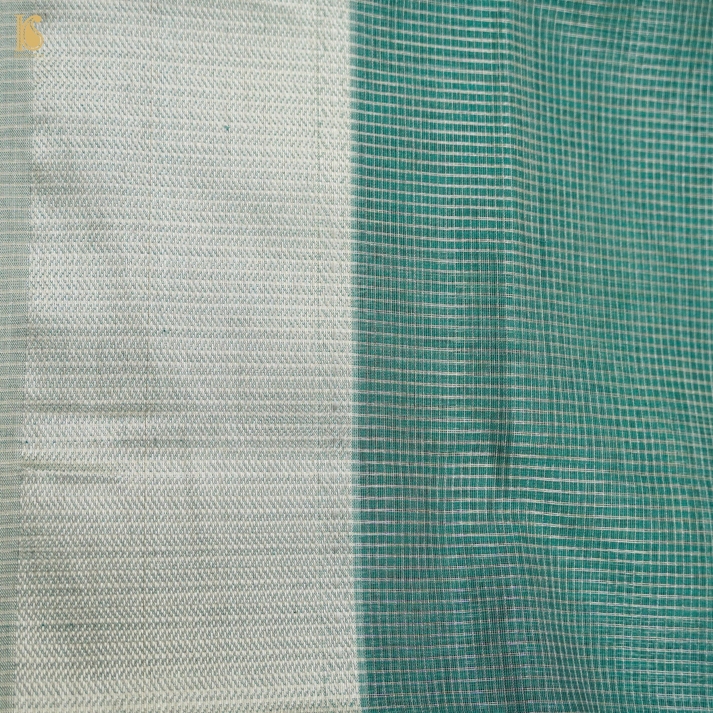 Teal Handwoven Pure Cotton Silk Maheshwari Saree - Khinkhwab