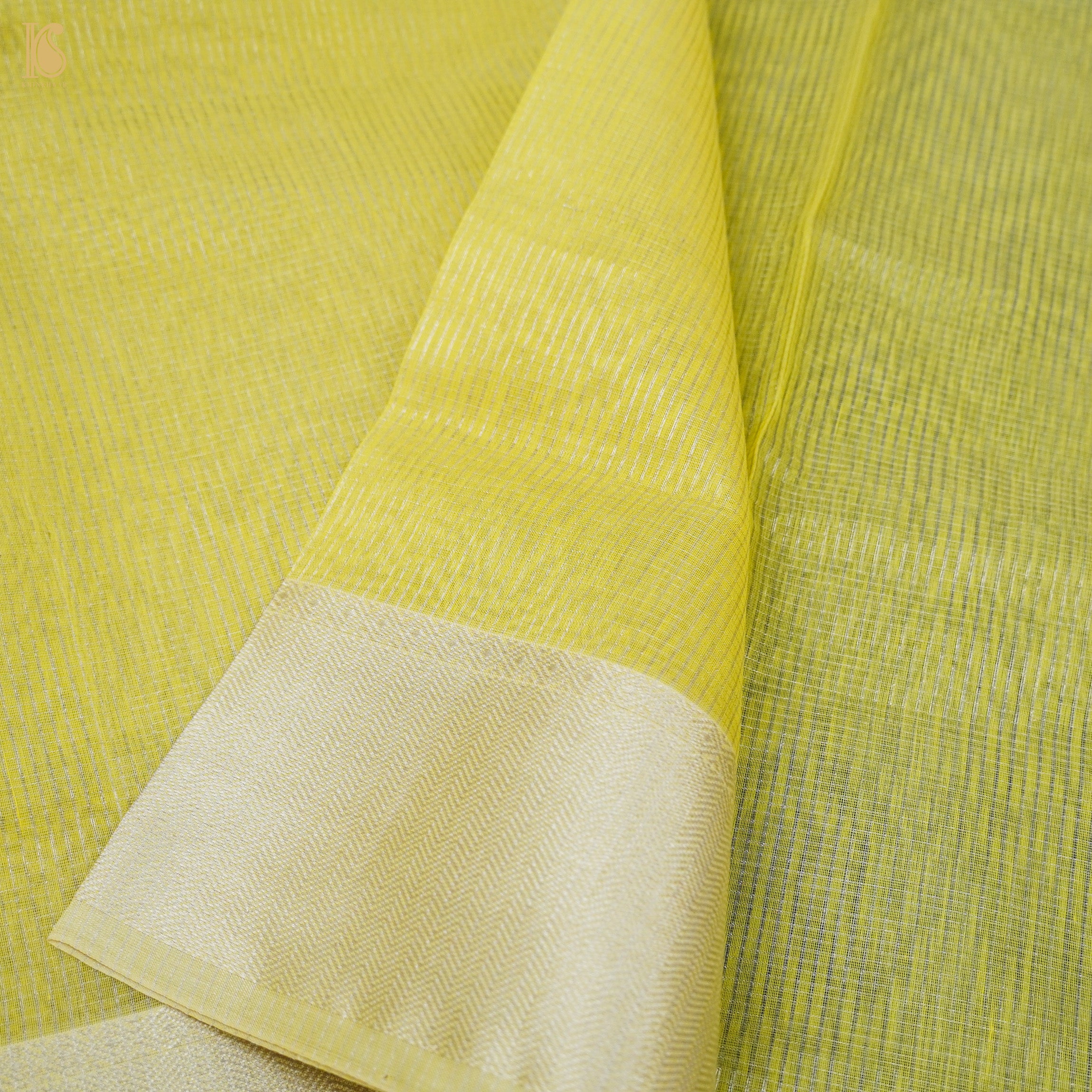 Chenin Yellow Handwoven Pure Cotton Silk Maheshwari Saree - Khinkhwab