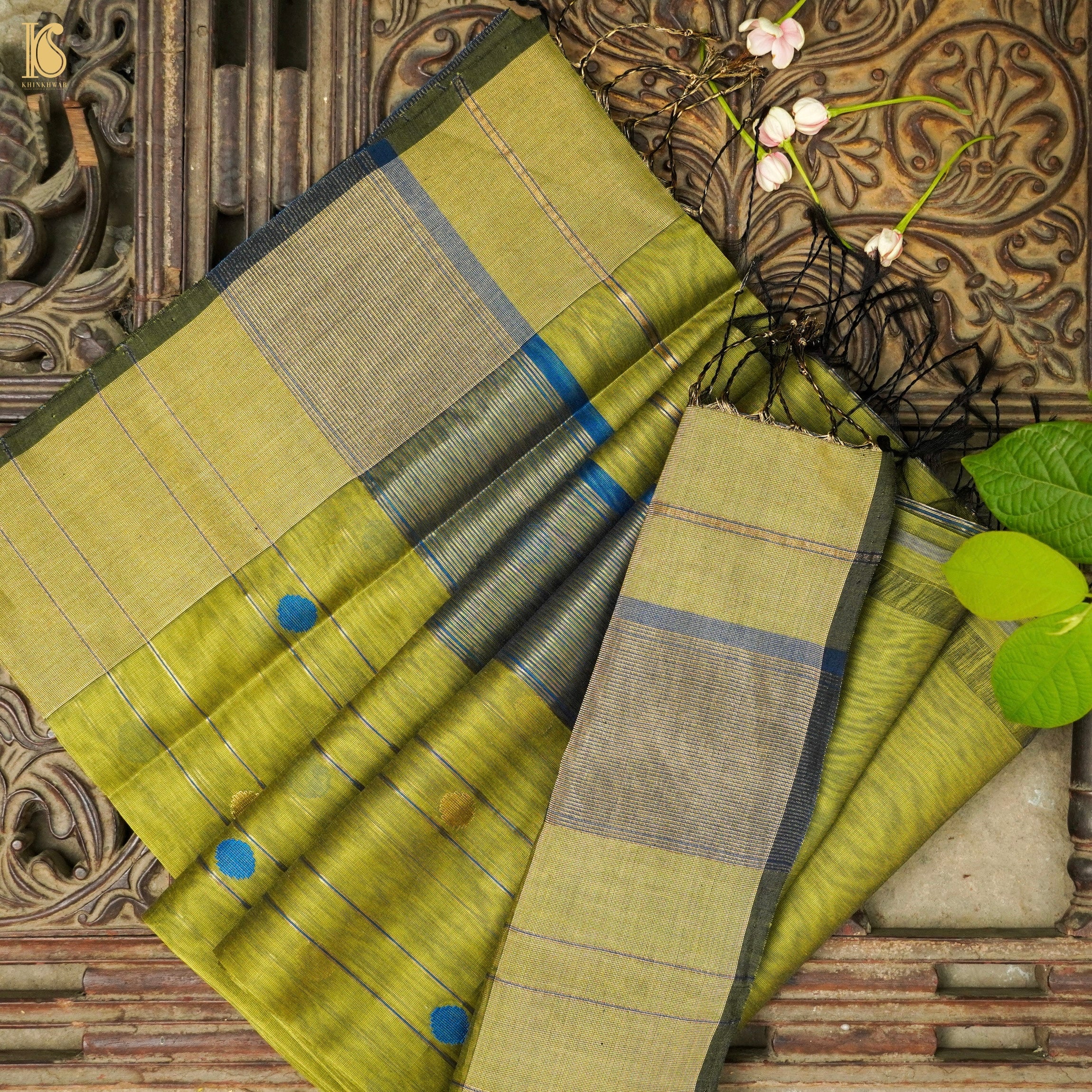 Green Handwoven Pure Cotton Silk Maheshwari Saree - Khinkhwab