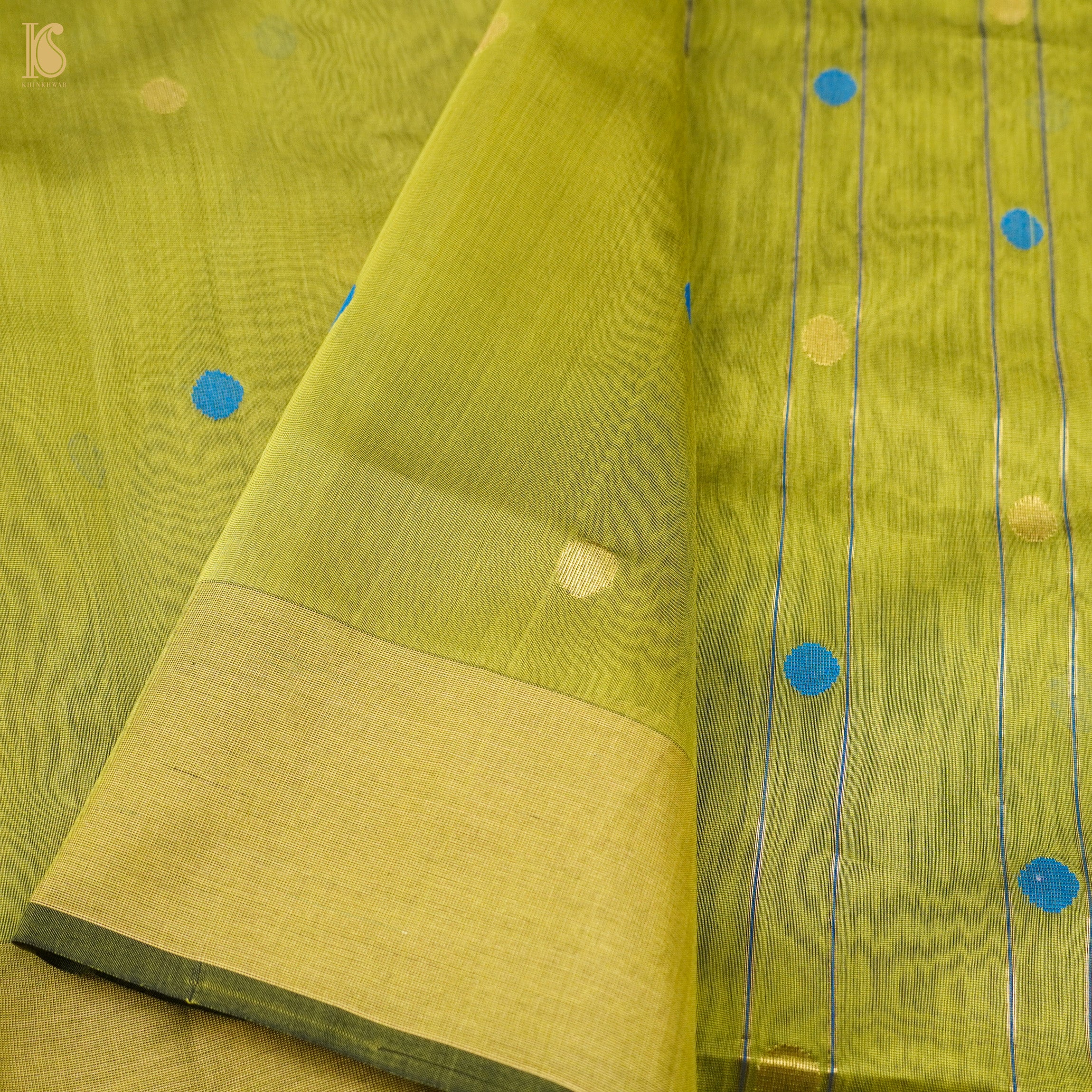 Green Handwoven Pure Cotton Silk Maheshwari Saree - Khinkhwab