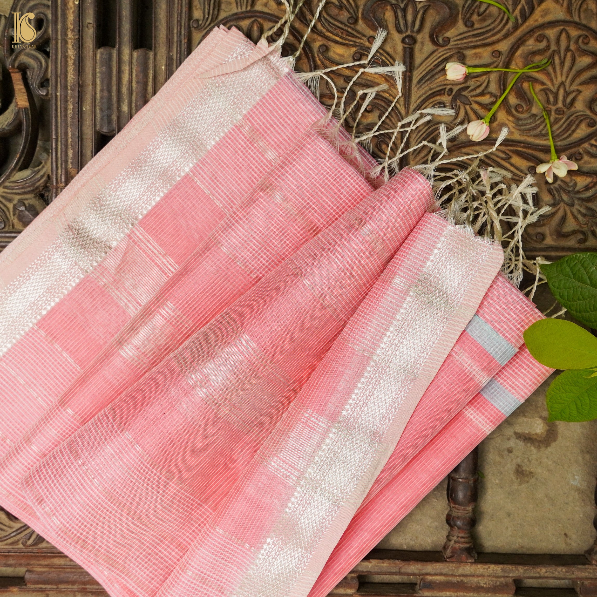 Blossom Pink Handwoven Pure Cotton Silk Maheshwari Saree - Khinkhwab