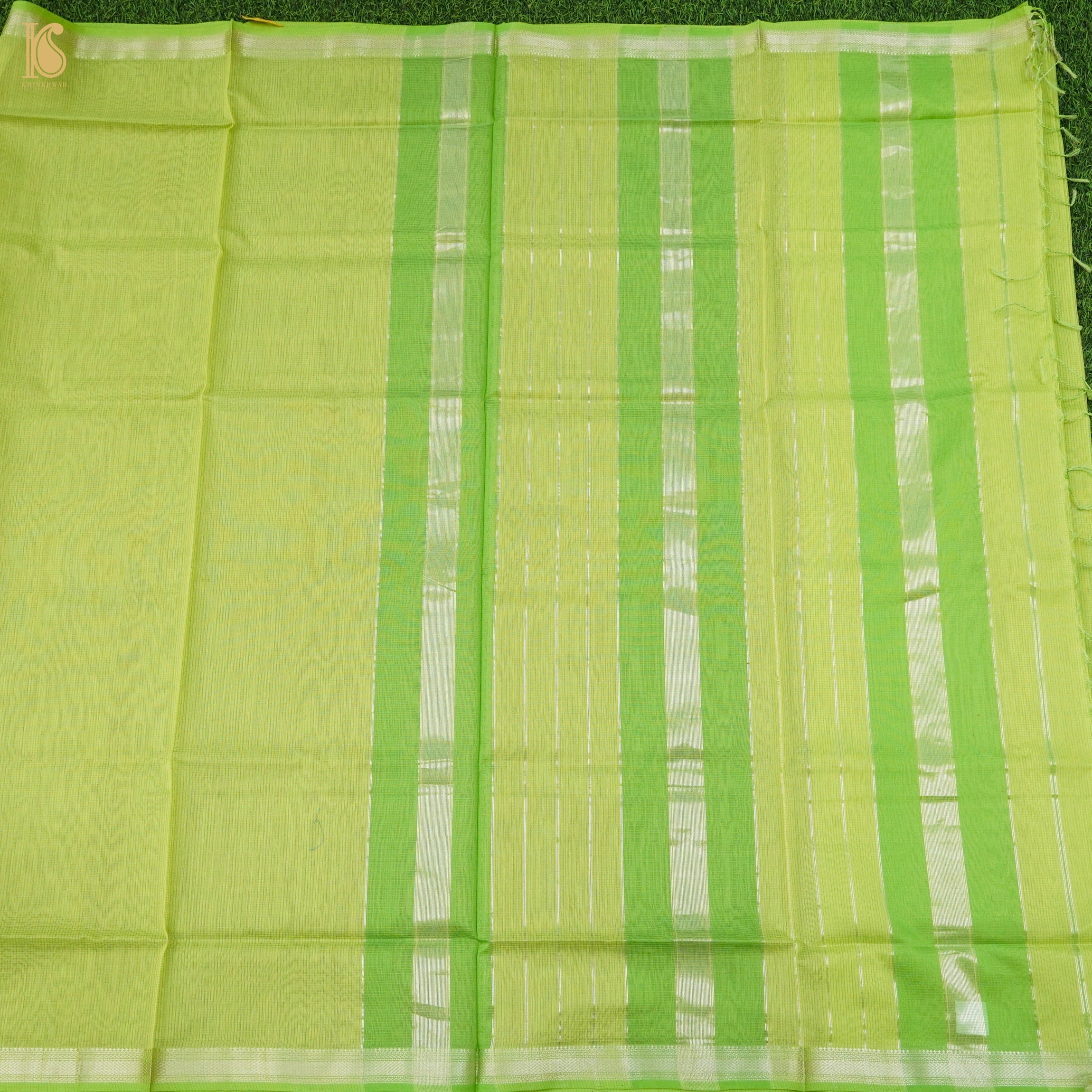 Wild Willow Green Handwoven Pure Cotton Silk Maheshwari Saree - Khinkhwab