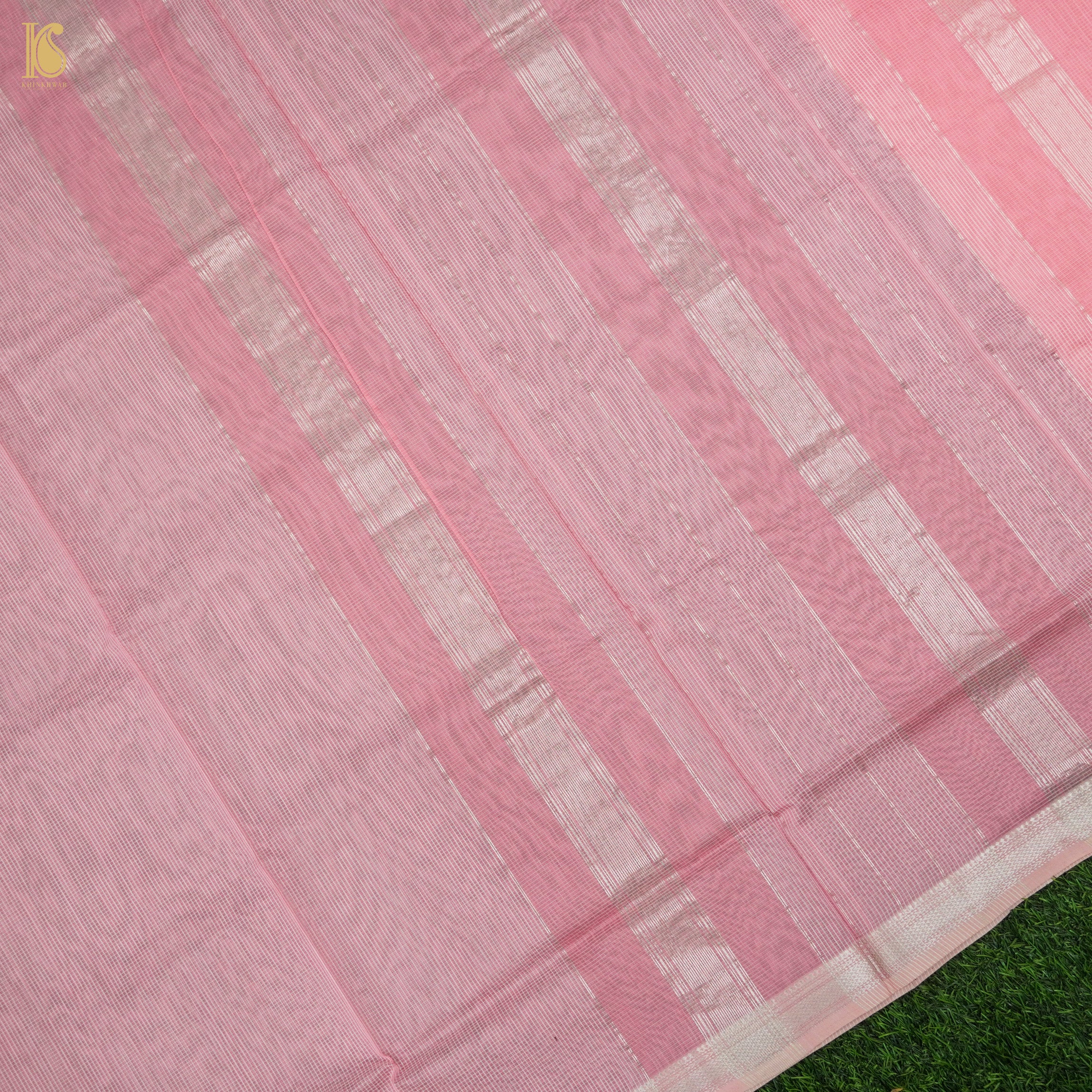 Blossom Pink Handwoven Pure Cotton Silk Maheshwari Saree - Khinkhwab